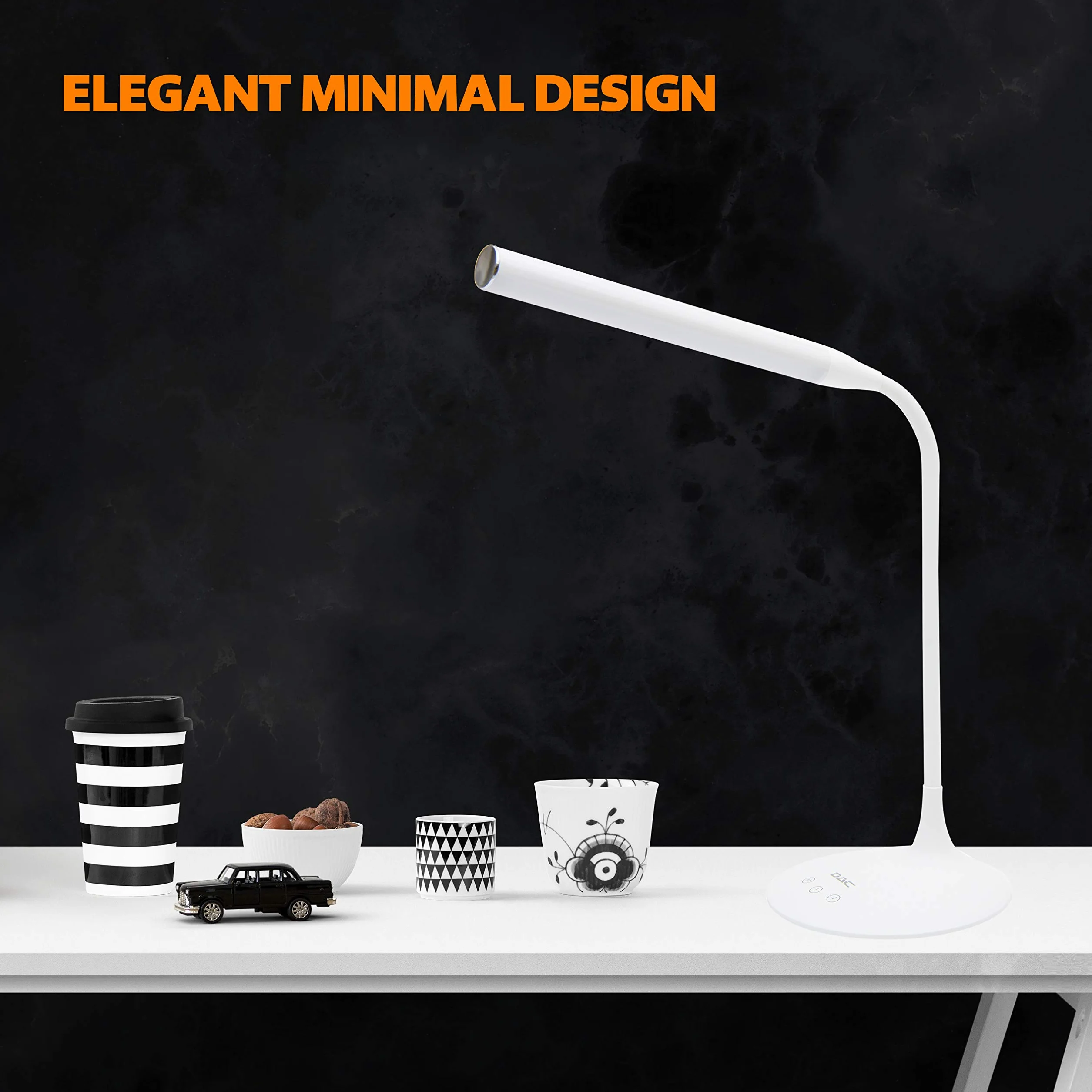 DAC Ergonomiczna lampa biurkowa LED 38.1 cm z elastyczną gęsią szyją, 3 tryby jasności, do czytania i nauki, inteligentny przełącznik dotykowy do ściemniacza i automatycznego timera, biała