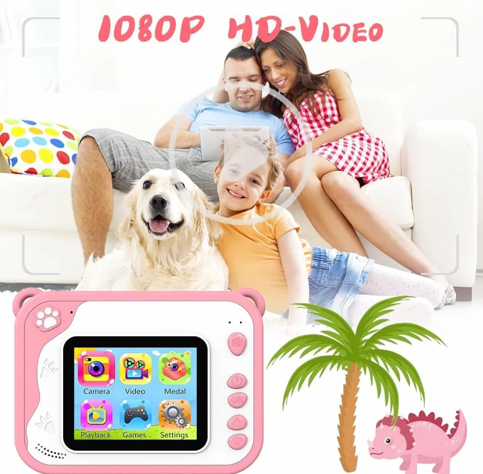Aparat cyfrowy do natychmiastowego druku dla dzieci 2,4 cala 1080P ekran 32 GB karta SD, długopis 5 kolorów prezenty dla chłopców i dziewcząt