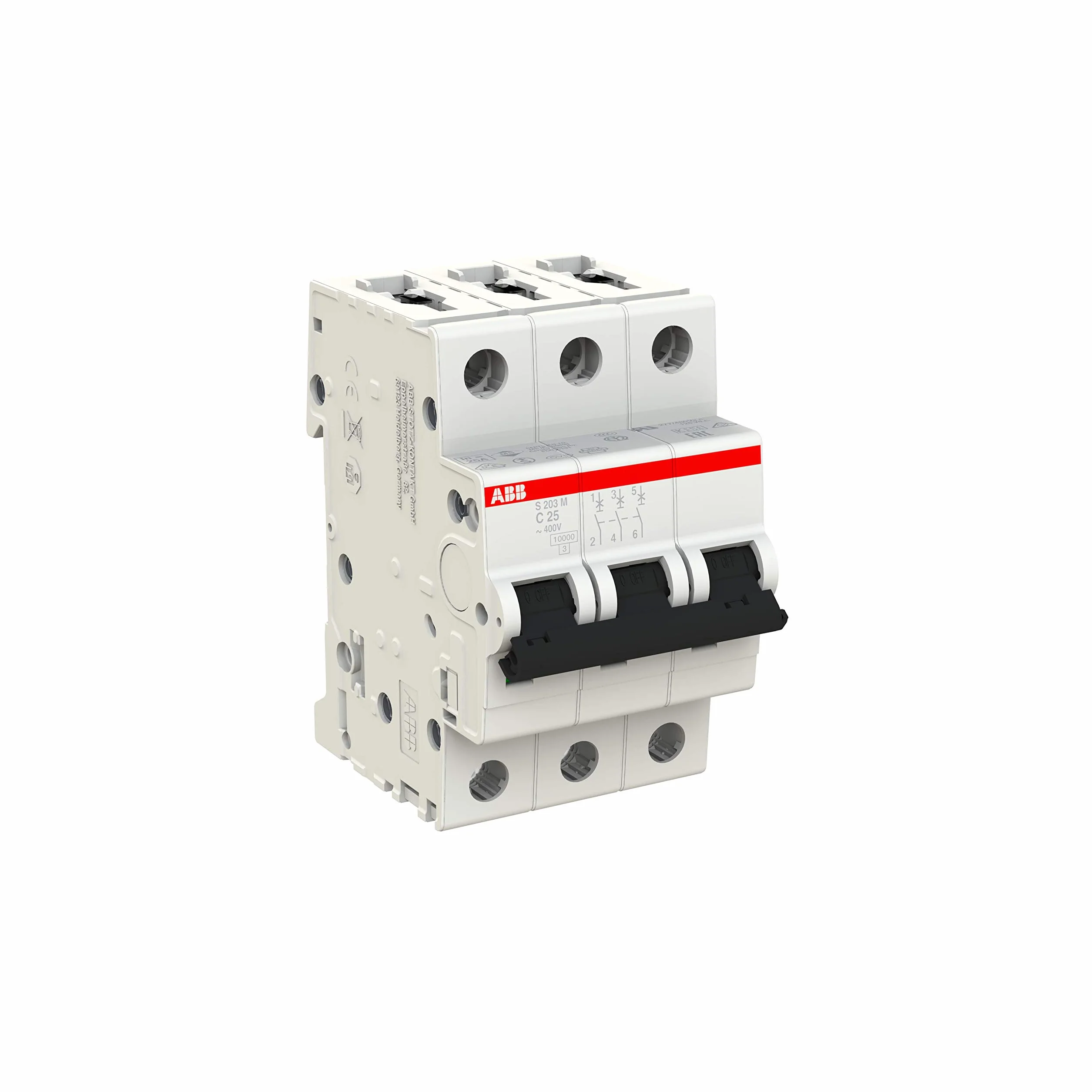 ABB S203M-C25 miniaturowy wyłącznik automatyczny, 3-biegunowy, typ C, 10 kA/15 kA, prąd 25 A (2CDS273001R0254)