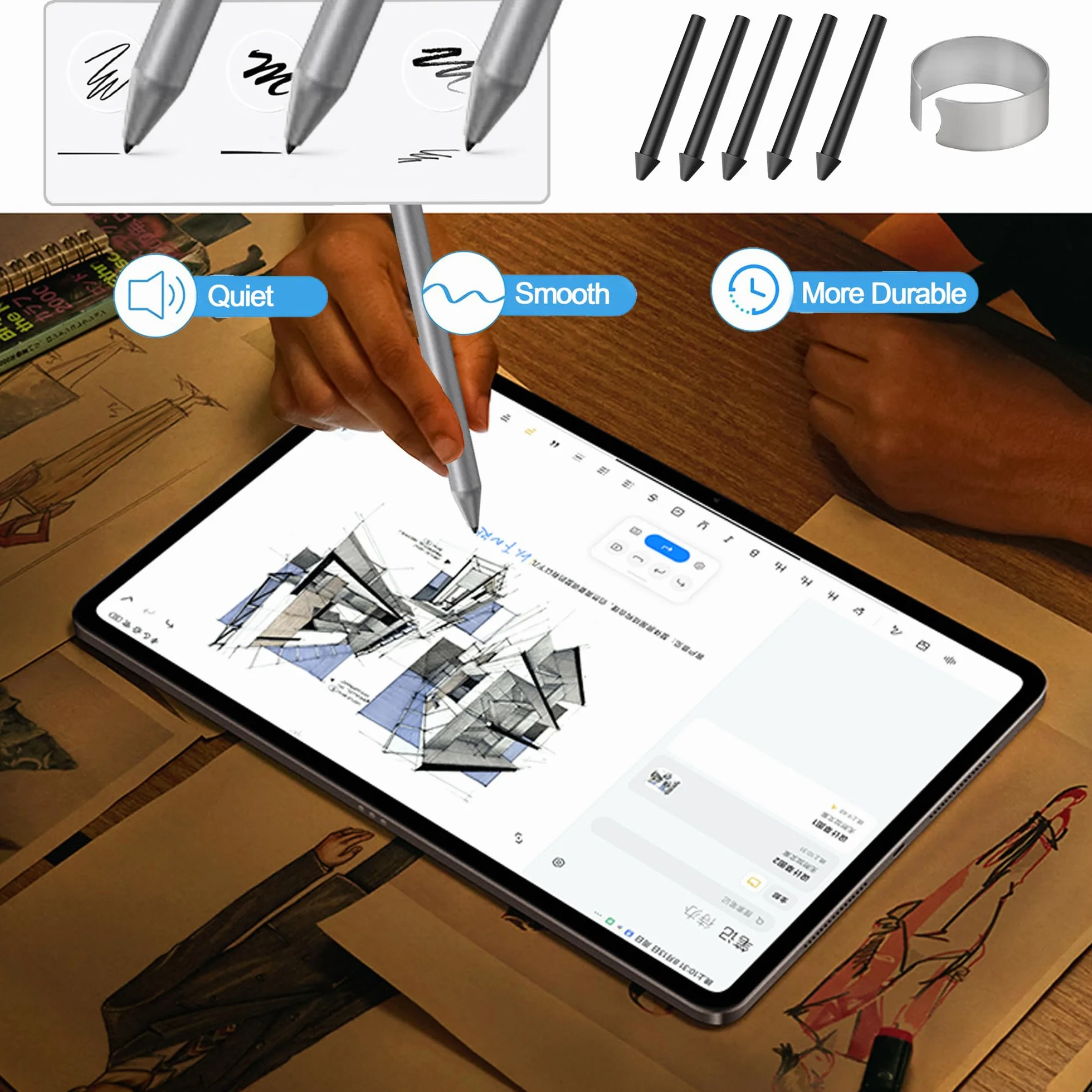 Standardowe końcówki zamienne kompatybilne z rysikiem Tab Pen do tabletu M11 i IdeaTab 11" (2025), czarne