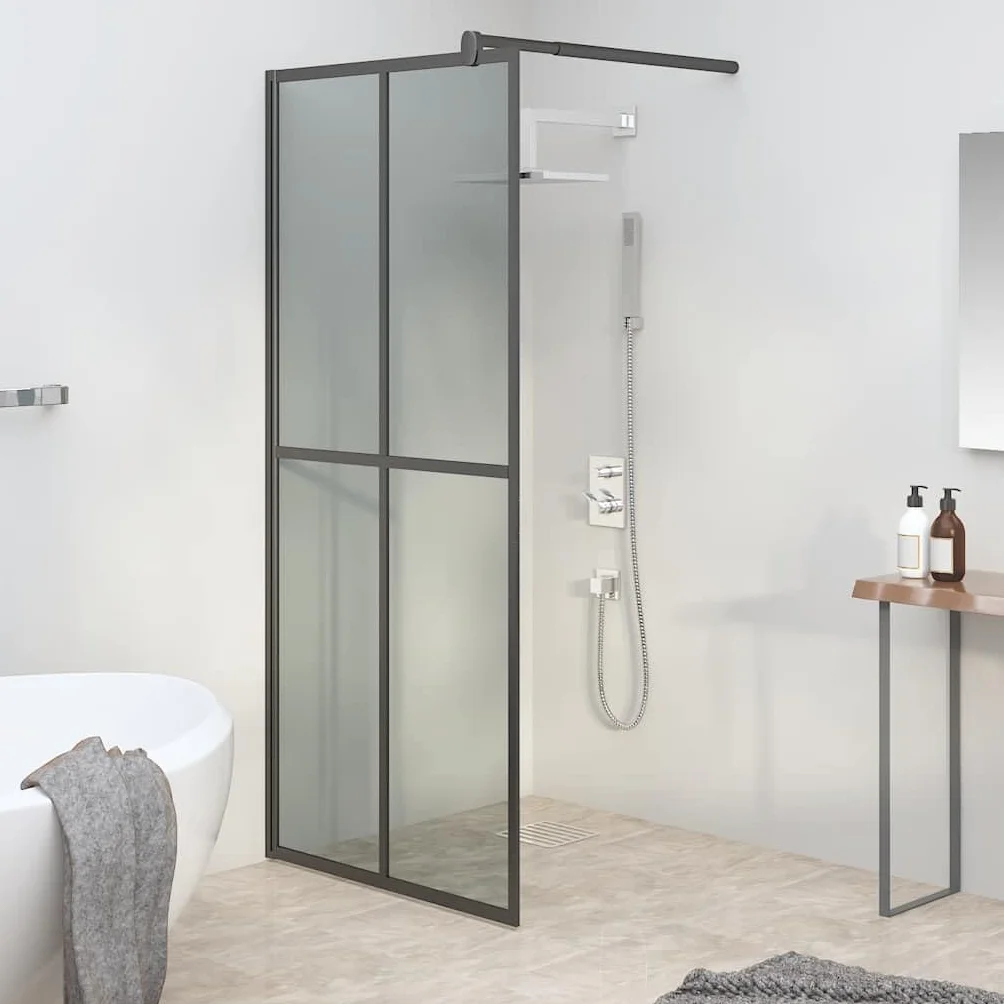 Ścianka prysznicowa Walk-in prysznic 80 x 195 cm, ciemne szkło bezpieczne z aluminiową ramą, regulowana, ochrona przed pryskaniem, stabilny drążek mocujący do łazienki, niszy, ścianka