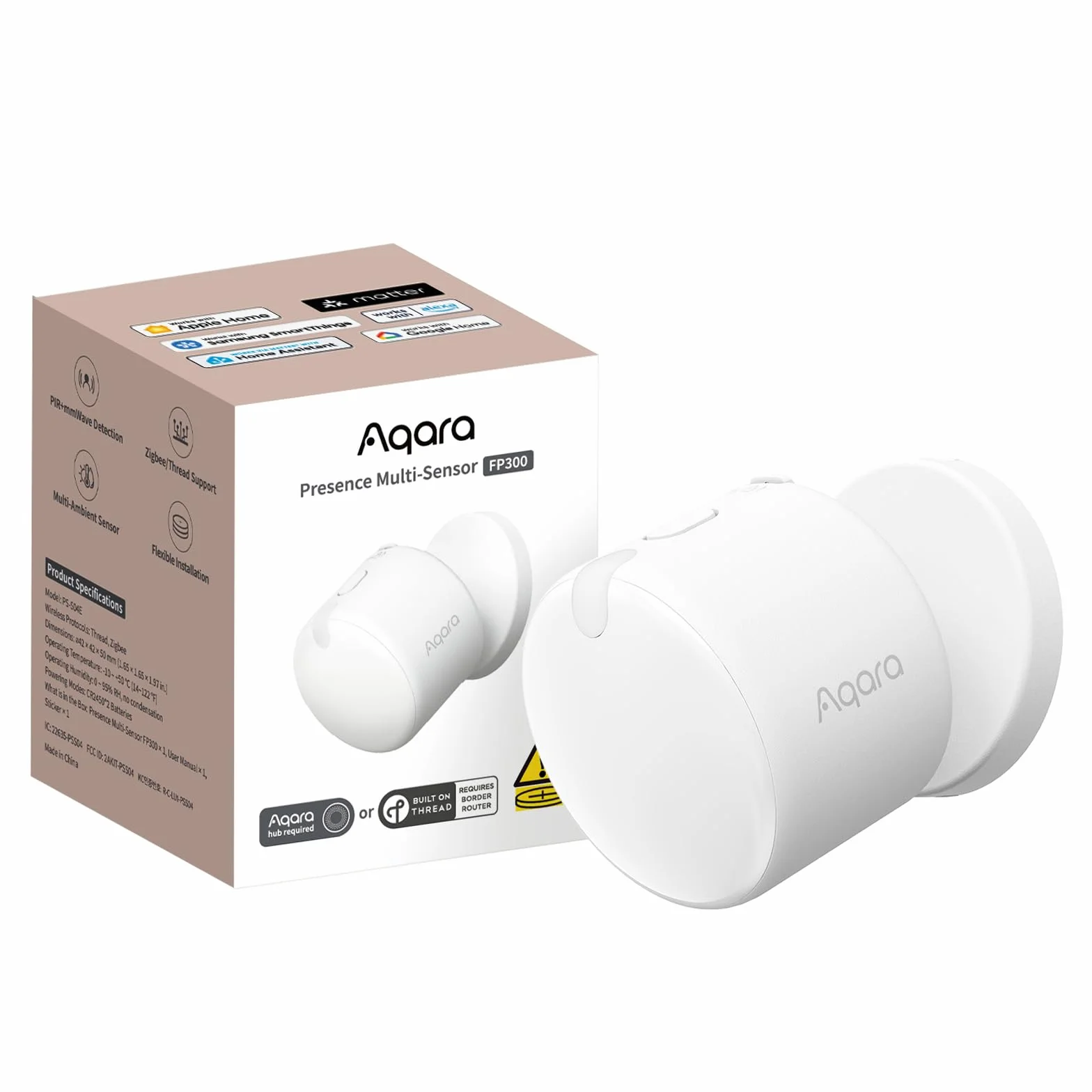 Aqara Czujnik Obecności FP300 — Bezprzewodowy 5-w-1 z technologią mmWave, PIR, pomiarem światła, temperatury,wilgotności; obsługa Thread Zigbee; zgodny z HomeKit, Home Assistant, Alexą i Google Home