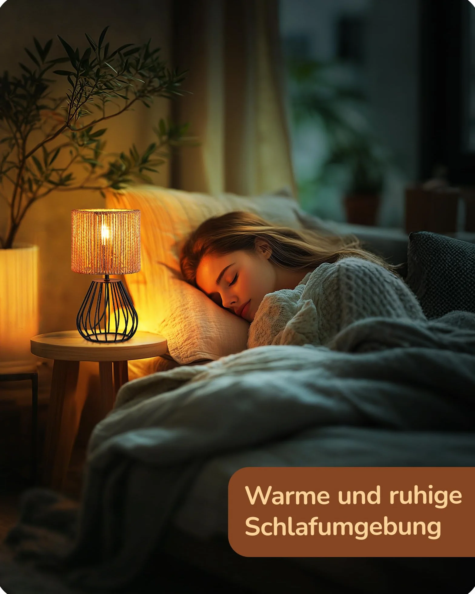 EDISHINE Lampka stołowa do salonu, boho z tkanego płótna papierowego, o wyglądzie metalowej siatki, E14, lampka nocna vintage, 29 cm, z żarówką LED 4 W, czarna