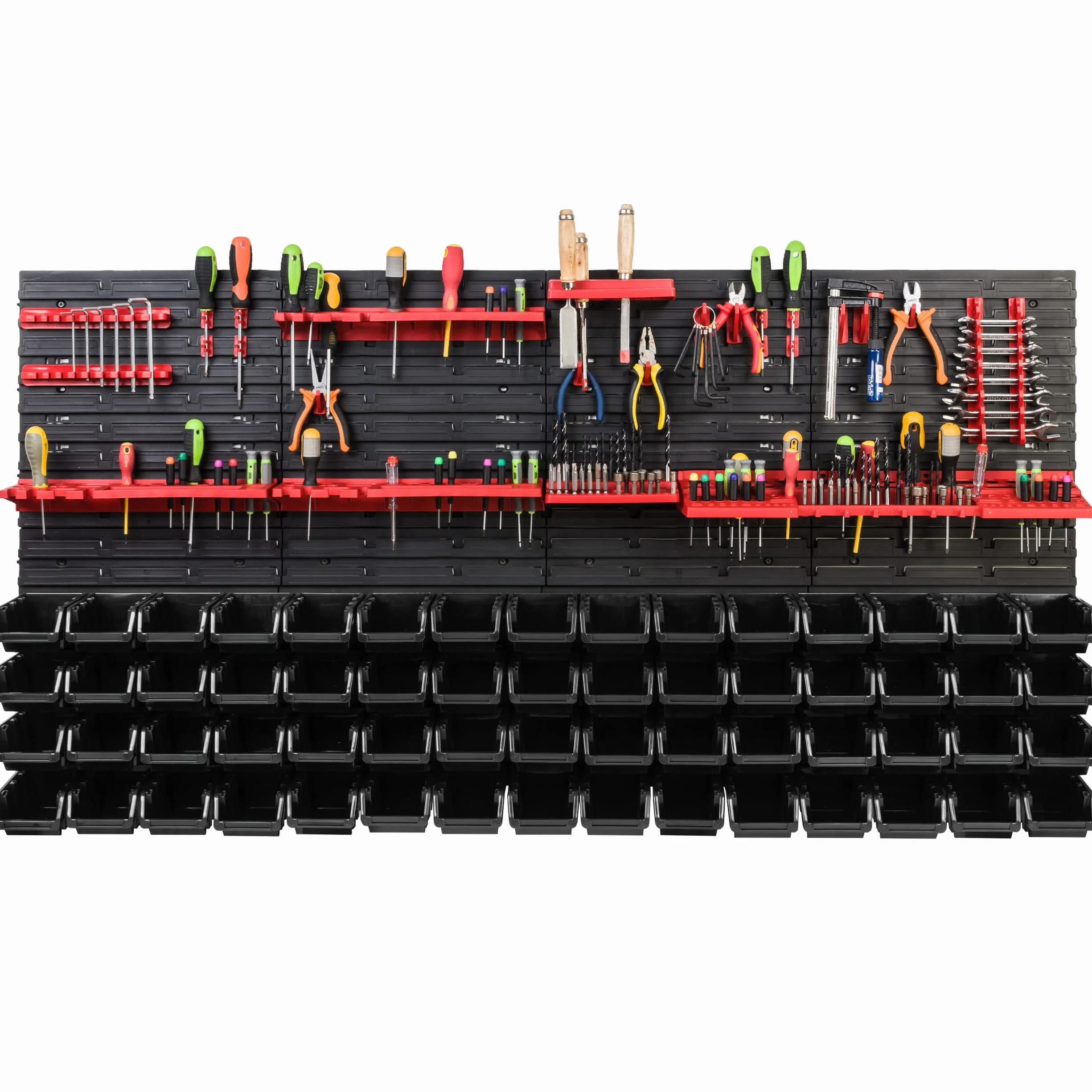 System magazynowy regał warsztatowy | 156 x 78 cm | 60 szt. pudełko | regał ścienny z uchwytami narzędziowymi i pojemnikami do układania - płyty ścienne ekstra mocny regał magazynowy regał garażowy