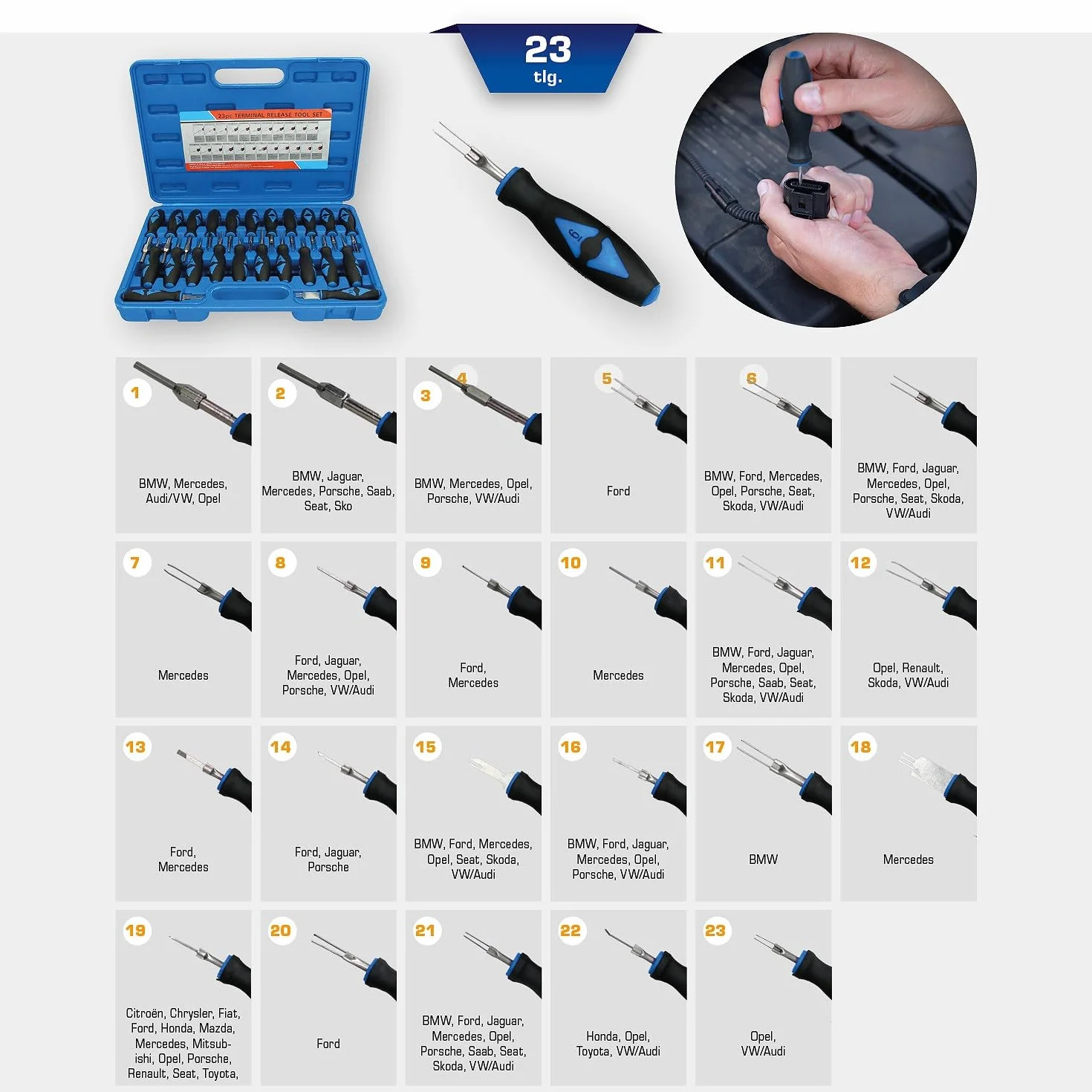 BRILLIANT TOOLS BT511100 Zestaw narzędzi do odblokowywania wtyczek, 23-szt [Powered by KS TOOLS]