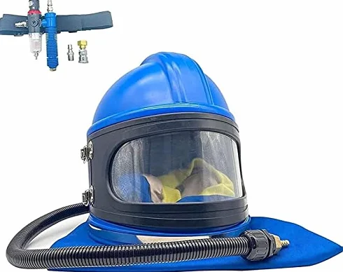 Kask do piaskowania z podajnikiem powietrza i termostatem, kaptur ochronny na ramię dla bezpiecznego i wygodnego piaskowania