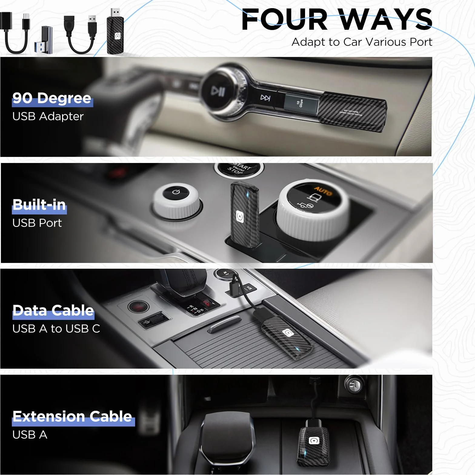 MSXTTLY Bezprzewodowy Adapter CarPlay U2C-AIR, Wi-Fi 5 GHz, USB A/C, Czarny