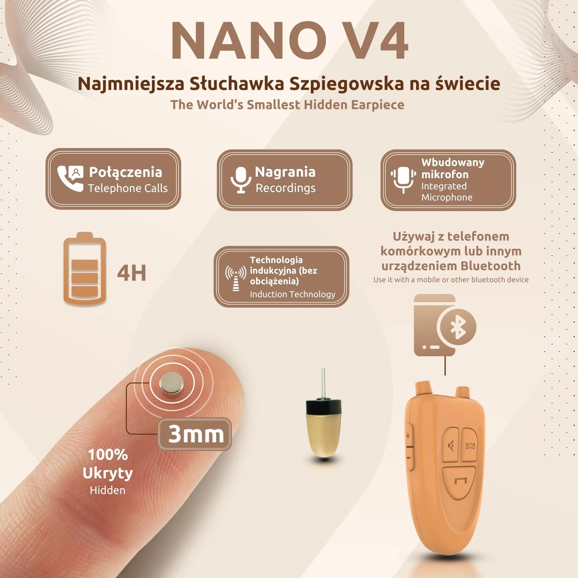 PingaOculto Słuchawka Szpiegowska Bluetooth Nano V4 Vip Pro SuperMini Mikrofon Niewidoczne Bezprzewodowy