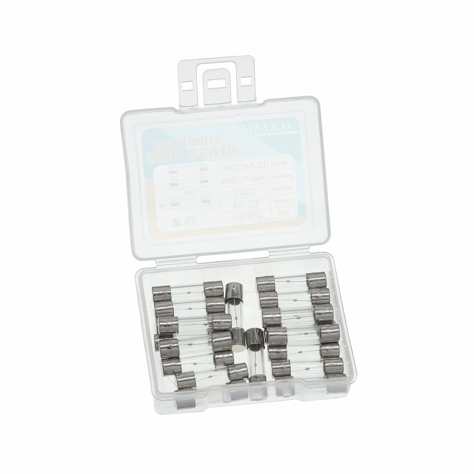 AUKENIEN 1,25 A, 1,25 A 250 V, bezpieczniki szklane soczewkowe 5 x 20 mm, T1,25 A, bezpiecznik szklany opóźniający rurę