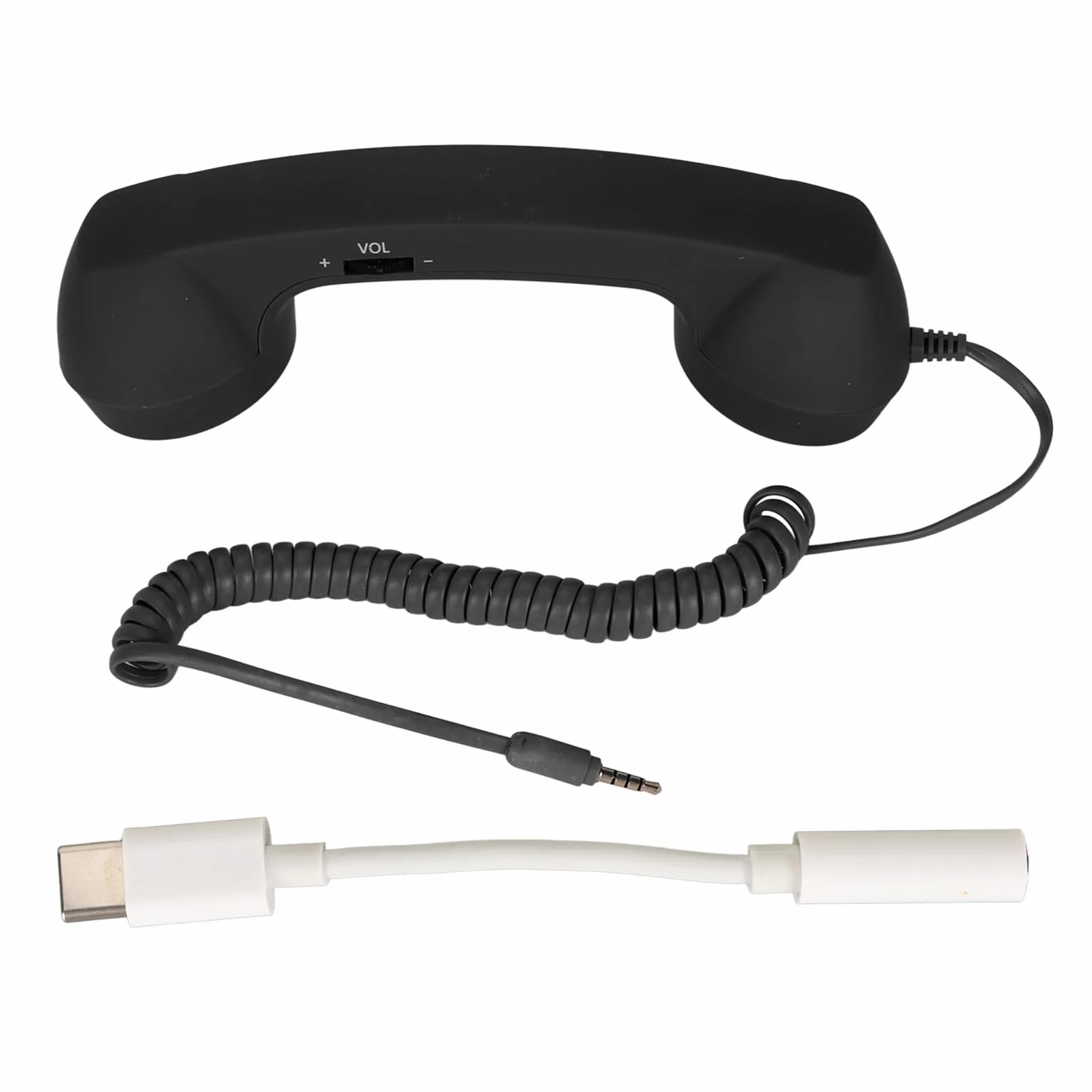 Słuchawka telefoniczna w stylu vintage, retro, odporna na promieniowanie, odbiornik i mikrofon do telefonu komórkowego, smartfona, gniazdo 3,5 mm z USB-C (czarna)