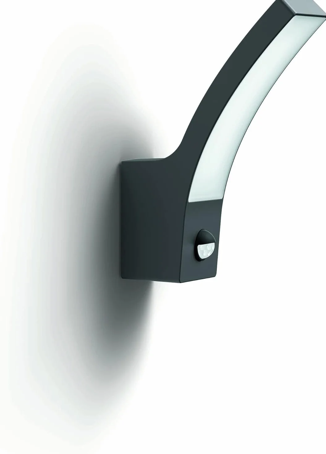 Philips Zewnętrzna lampa ścienna LED Splay z czujnikiem, 12 W, antracyt, ciepłe białe światło 2700 K, klasa ochrony IP44, zintegrowane źródło światła
