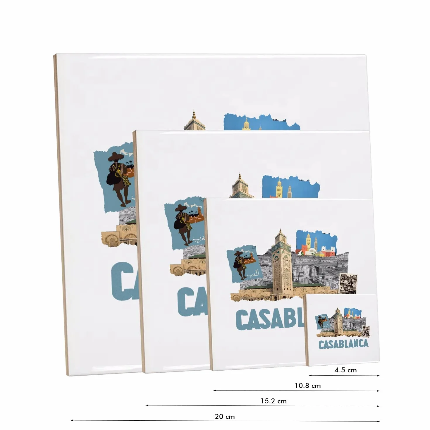 Ceramiczne płytki dekoracyjne 10,8 x 10,8 cm - Casablanca Kolaż Podróż Maroko Pocztówka