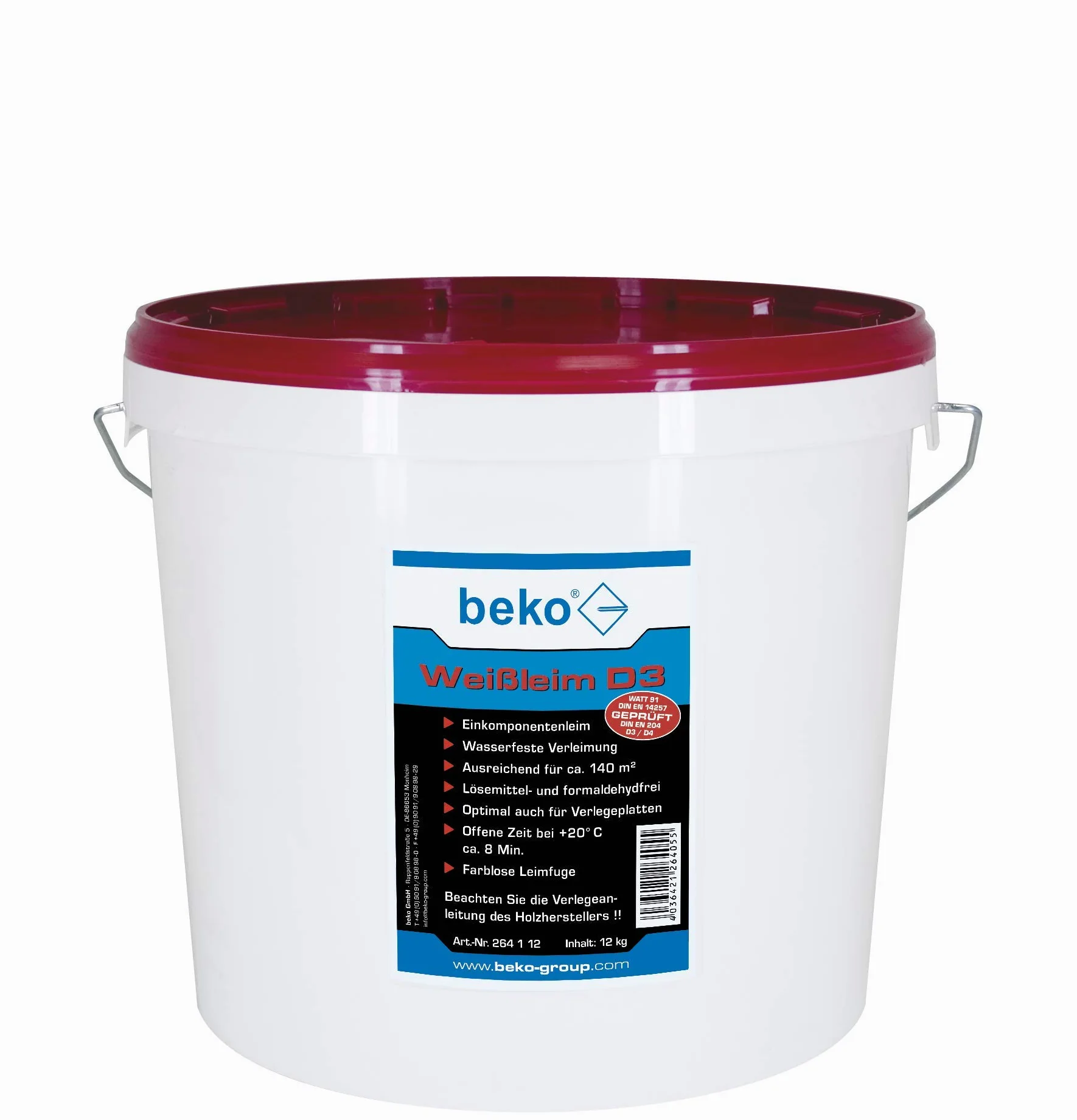 BEKO 264112 Klej biały D3 biały 12 kg wiadro