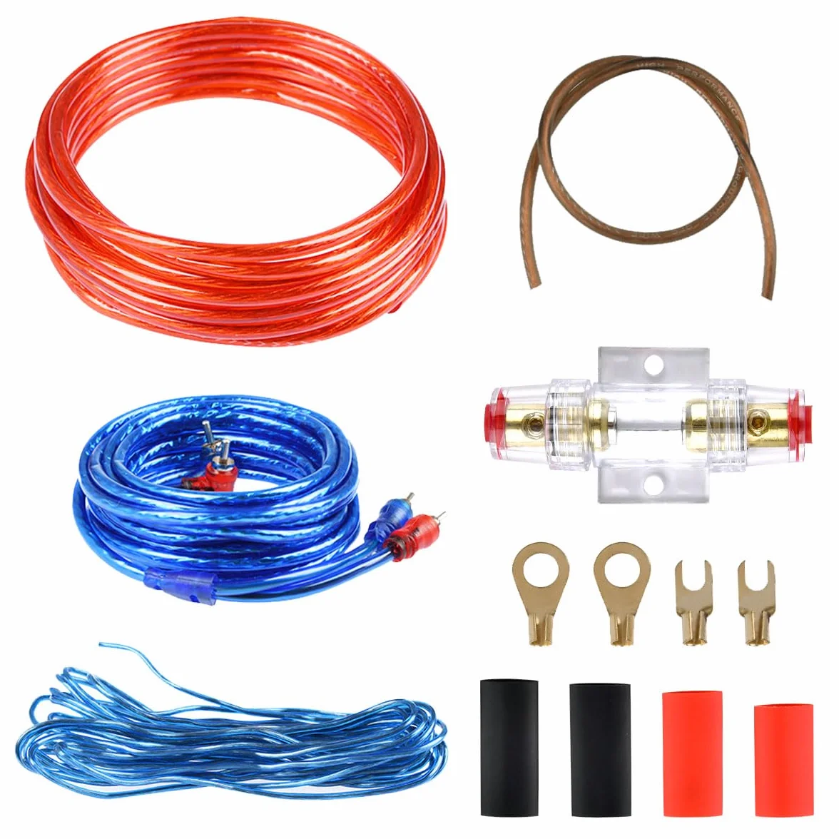 OTYMIOW Zestaw Kabli Wzmacniacza Samochodowego, Kabel Zasilający 10 GA, Kabel Subwoofera, Kabel RCA, 1500 W, 4,5 m