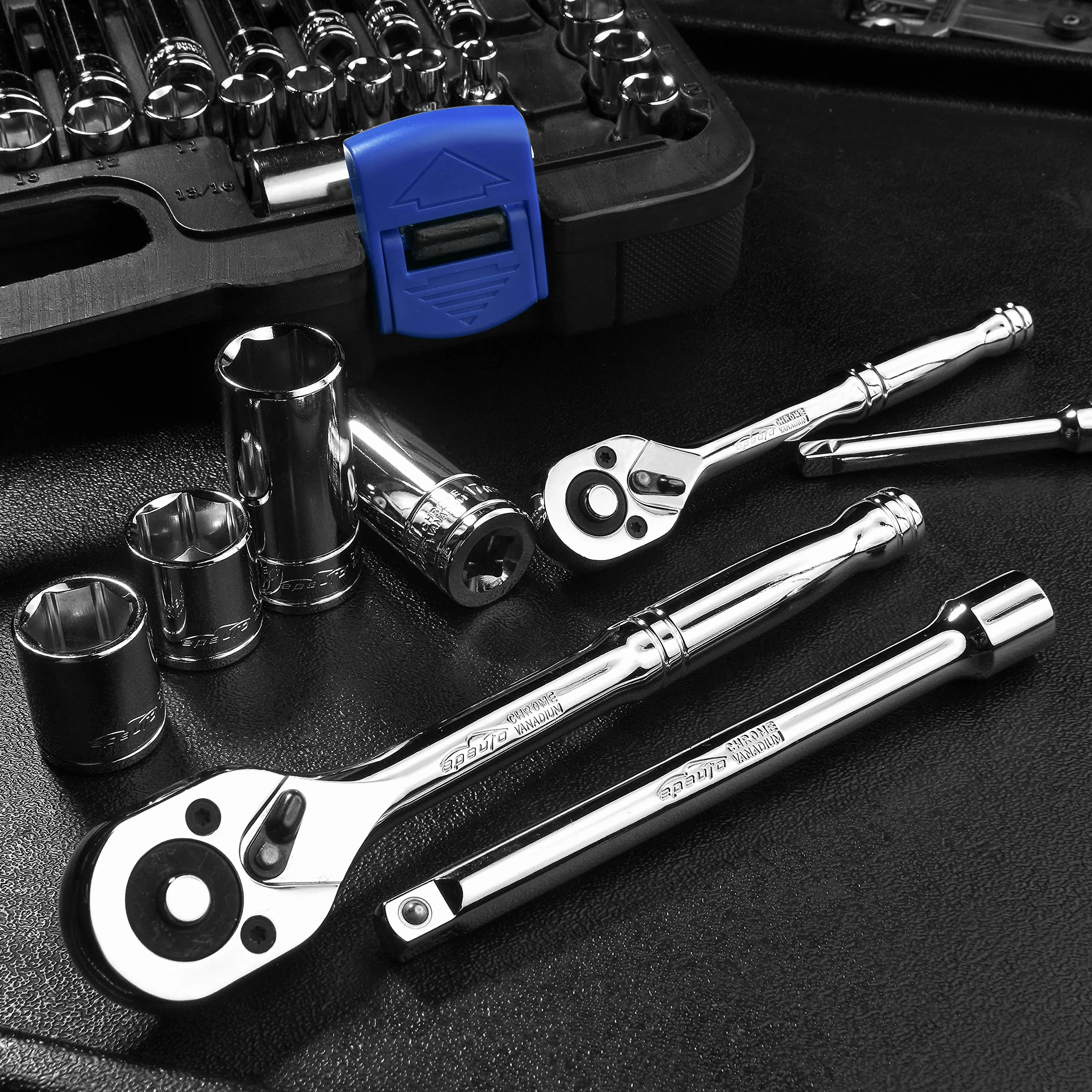 69 sztuk - EPAuto 1/4" i 3/8" zestaw gniazd nasadowych z grzechotką z głowicą gruszkową, chrom (92-824)