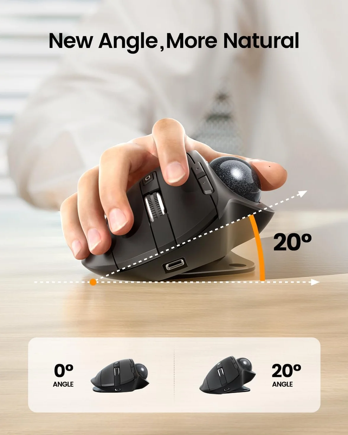 ProtoArc EM01 Bezprzewodowa mysz Trackball ergonomiczna Bluetooth ładowalna regulowany kąt 3 przyłącza szara