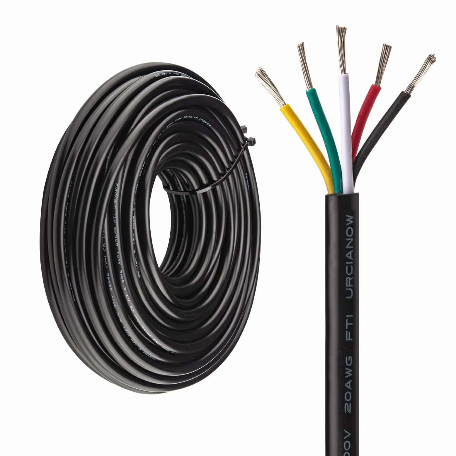 20 m 20 AWG kabel 5-żyłowy 5 x 0,5 mm², przewód elektryczny UL2464, 5-żyłowy ocynkowany kabel miedziany 20 G, drut pleciony niskonapięciowy, przedłużacz czarny, powlekany PCW do urządzeń