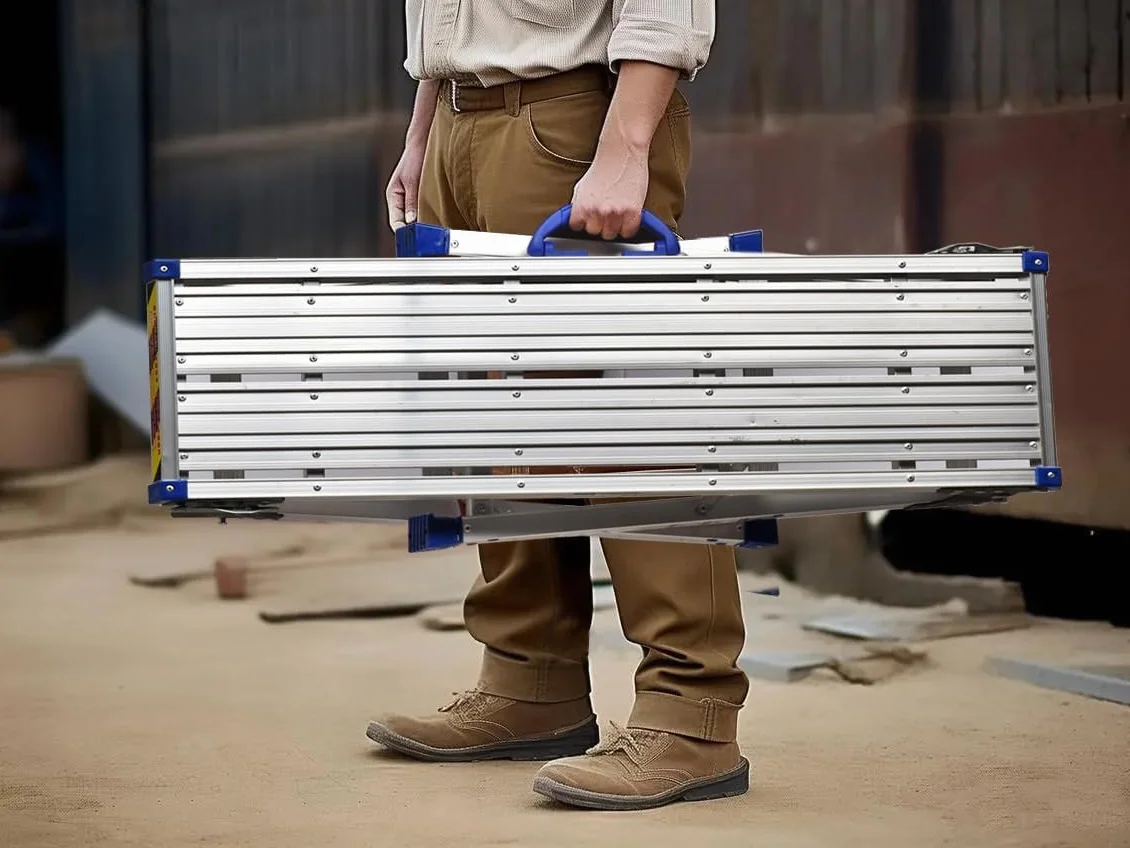 Platforma robocza 100 x 30 cm, 2-stopniowa platforma robocza składana, z antypoślizgową gumową matą, wszystkie nogi z regulacją wysokości od 65 do 90 cm, nośność 150 kg