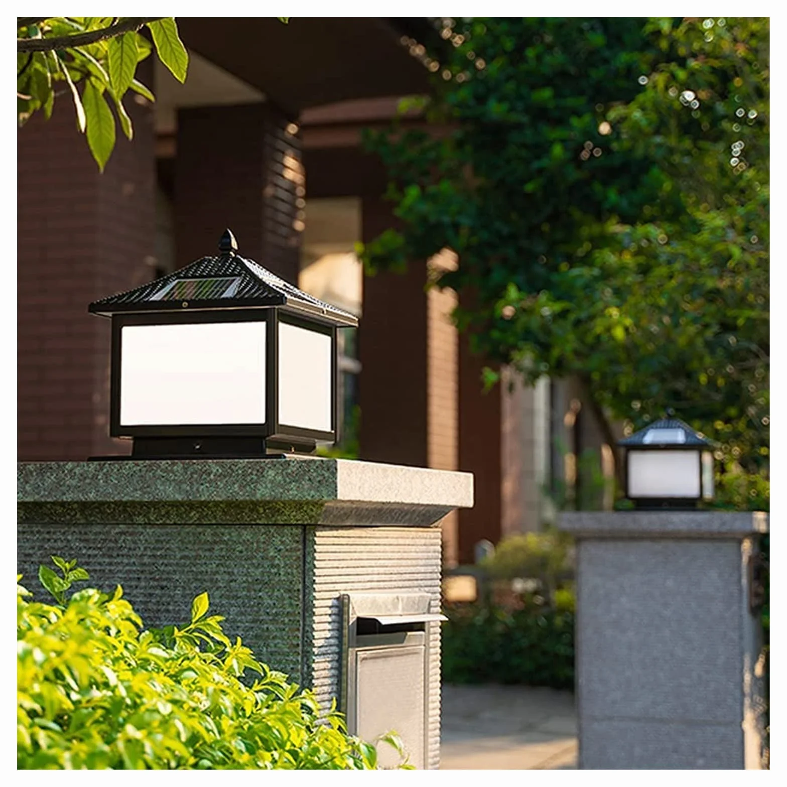 Lampa Solarna Na Słupku Ogrodowym, Aluminiowa, Słupek Słupkowy, Lampa Na Słupku Ogrodzeniowym, Zewnętrzna Brama Ogrodowa, Lampa Uliczna, Wodoodporna, Cokół, Lampa De,Noir-Height 35cm