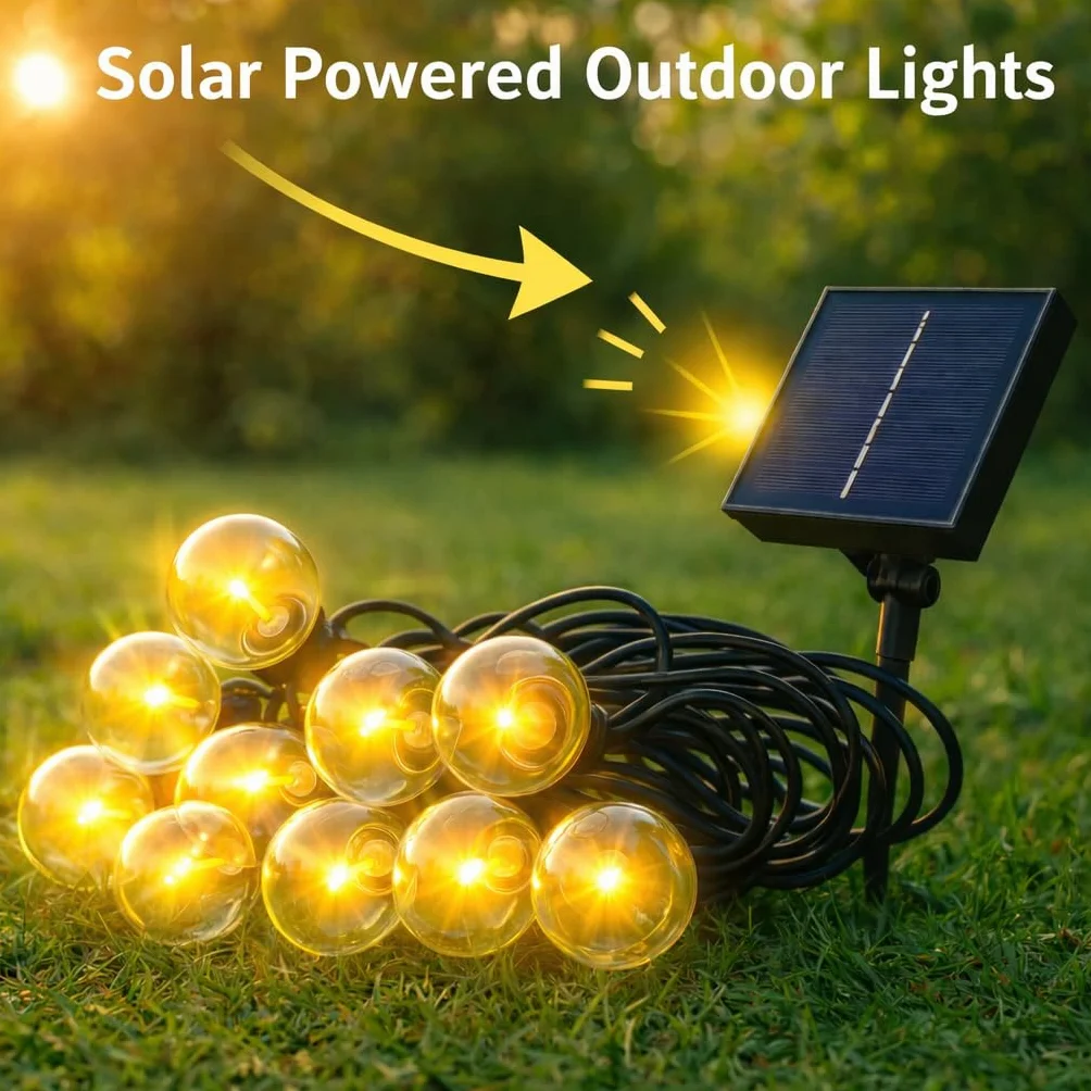 M mimotec - Zewnętrzny łańcuch solarny LED 6,5 m, ciepłe światło 2700 K, 10 żarówek, IP54 wodoodporny, dekoracja ogrodu, patio, fasada, taras