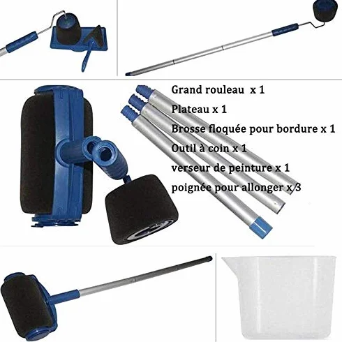Zestaw wałków do malowania bez kapania z przedłużaczem do narożników i nalewaczem, Easy Flow Paint Runner Pro zestaw pędzli w kolorze niebieskim, idealny do majsterkowania i projektów DIY