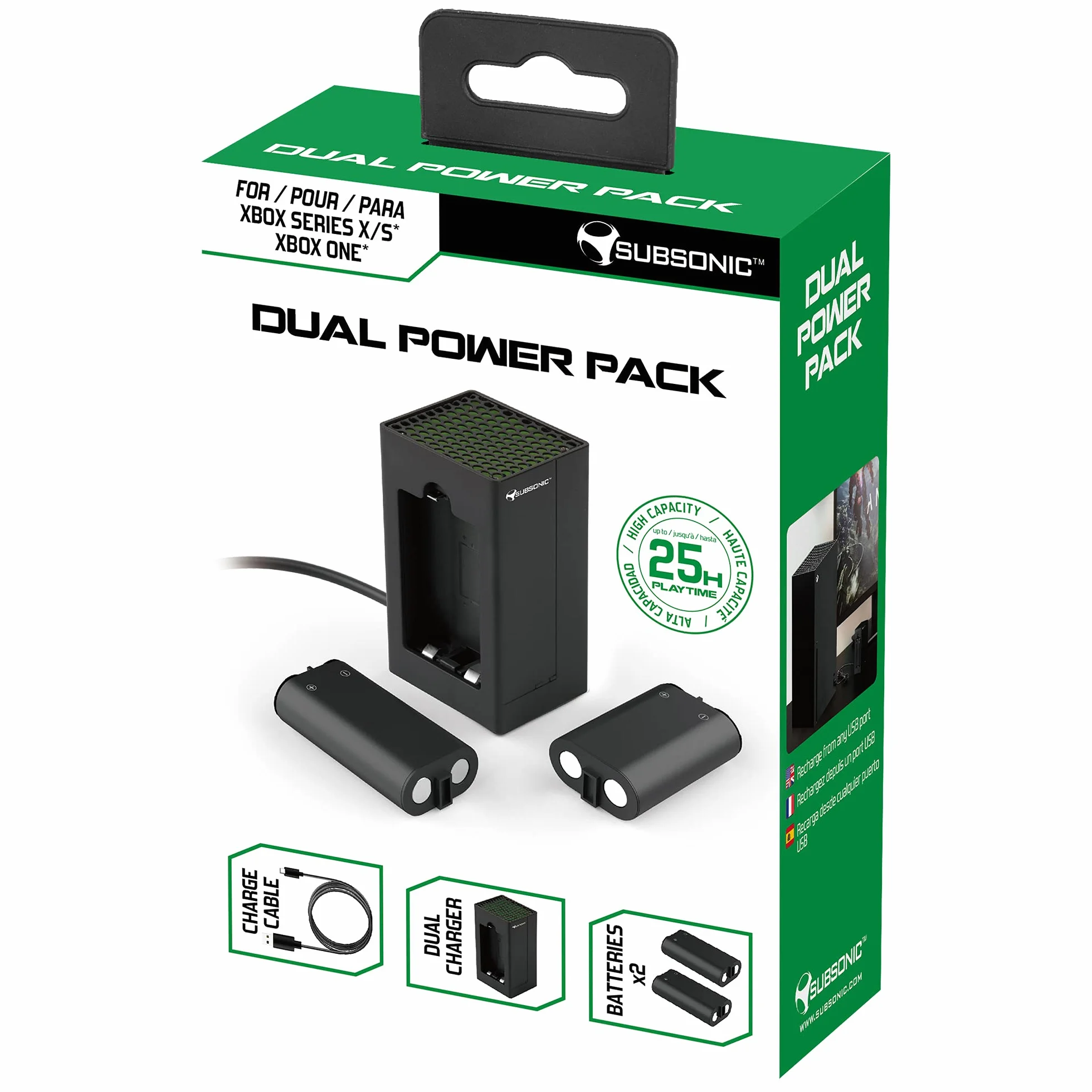 Subsonic - Zestaw do ładowania Dual Power Pack - 2 akumulatory, ładowarka i kabel do kontrolera Xbox X/S serii