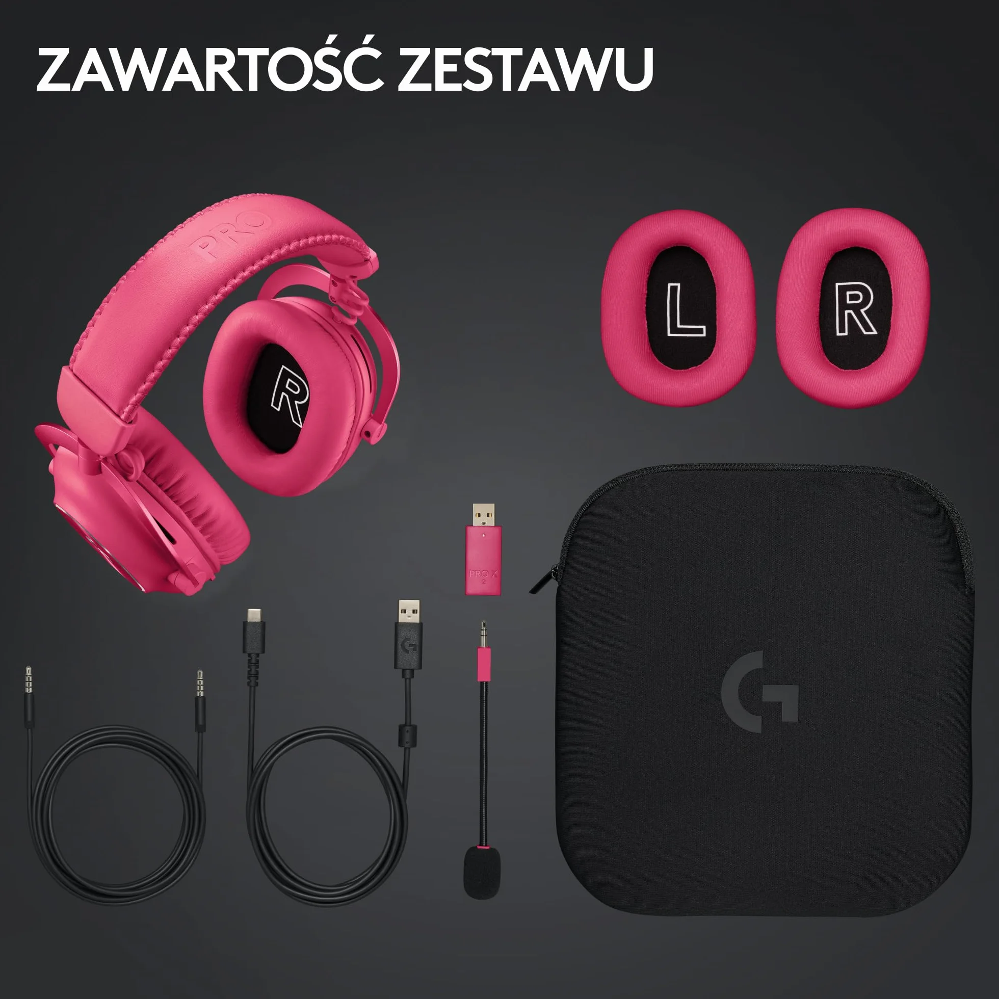 Logitech G PRO X 2 LIGHTSPEED bezprzewodowe słuchawki grafenowe 50 mm DTS:X 2.0–7.1 Surround Bluetooth USB Aux 3,5 mm PC PS5 PS4 Nintendo Switch Magenta