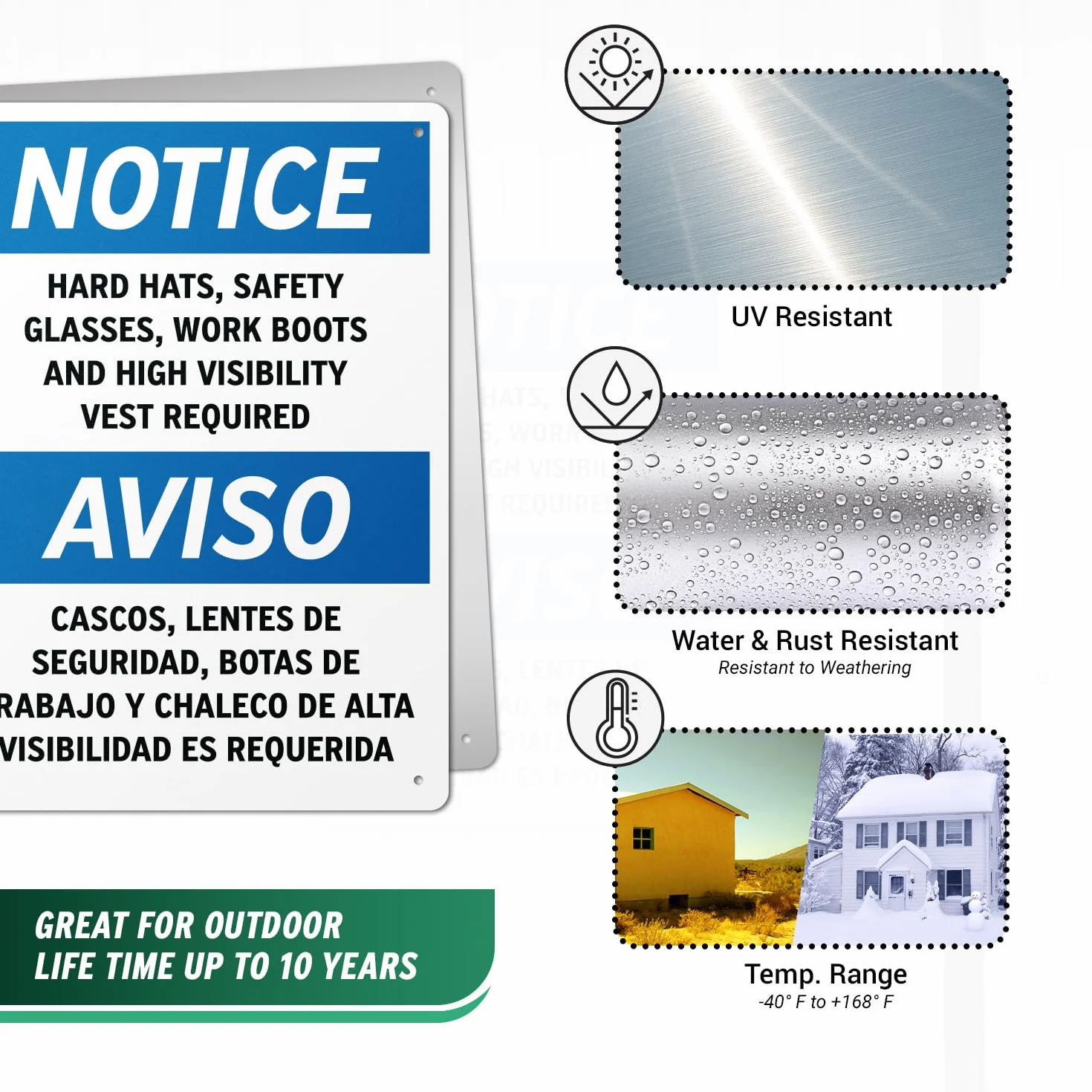 10 x 25 cm x 35 cm aluminiowy znak laboratoryjny do budowy magazynu biznesowego – czapki ochronne, okulary ochronne, buty robocze i kamizelka bezpieczeństwa