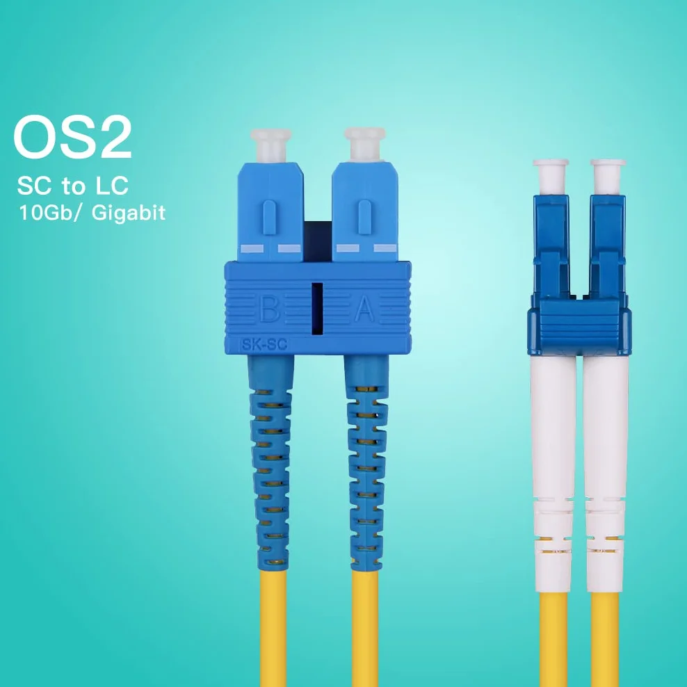 H!Fiber.com OS2 LC do SC Duplex kabel światłowodowy, LWL, SMF Jumper, 2 metry (6,6 stóp)