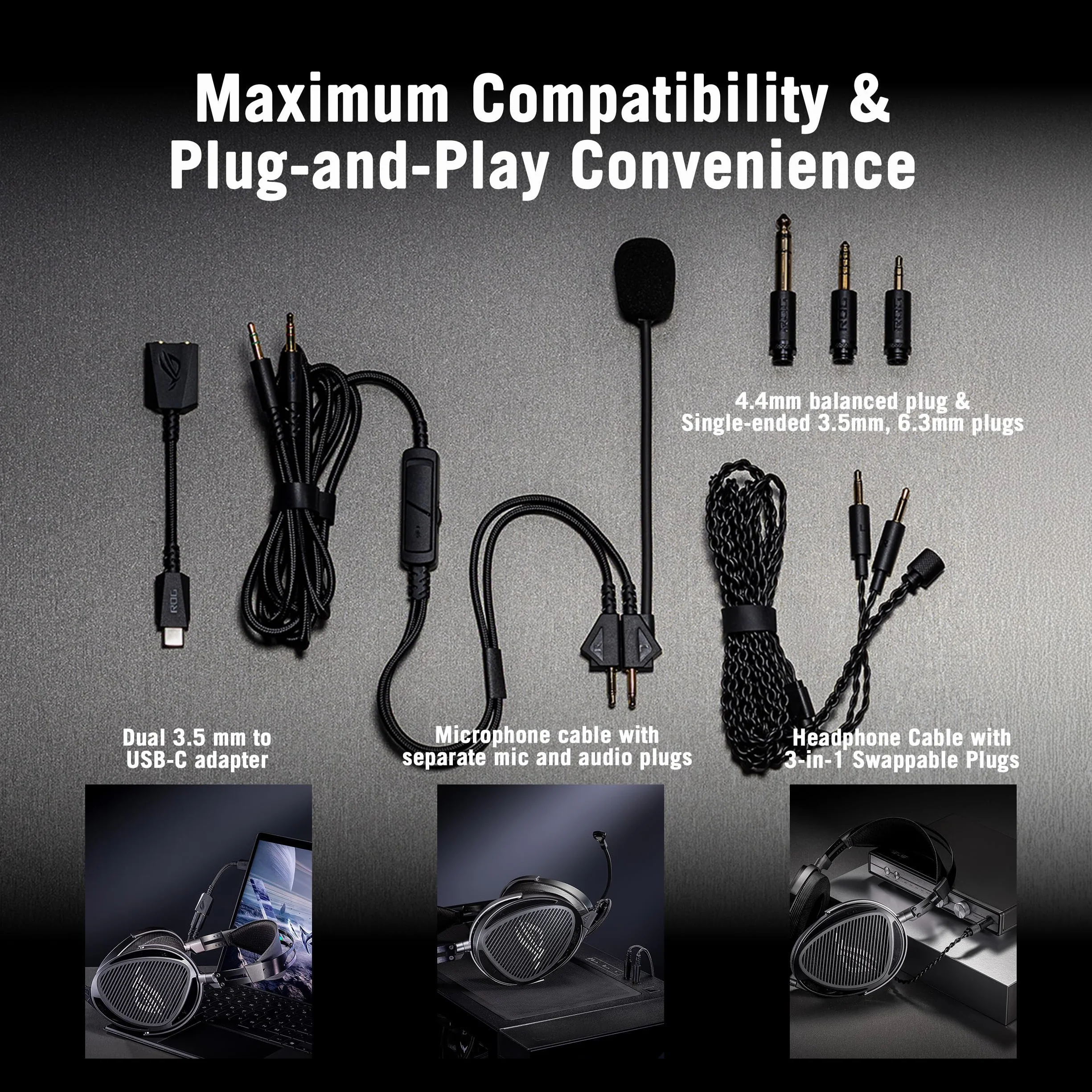ASUS ROG Kithara zestaw słuchawkowy gamingowy 100 mm przetworniki magnetyczne HIFIMAN mikrofon MMS-Boom 3,5 mm 4,4 mm 6,3 mm