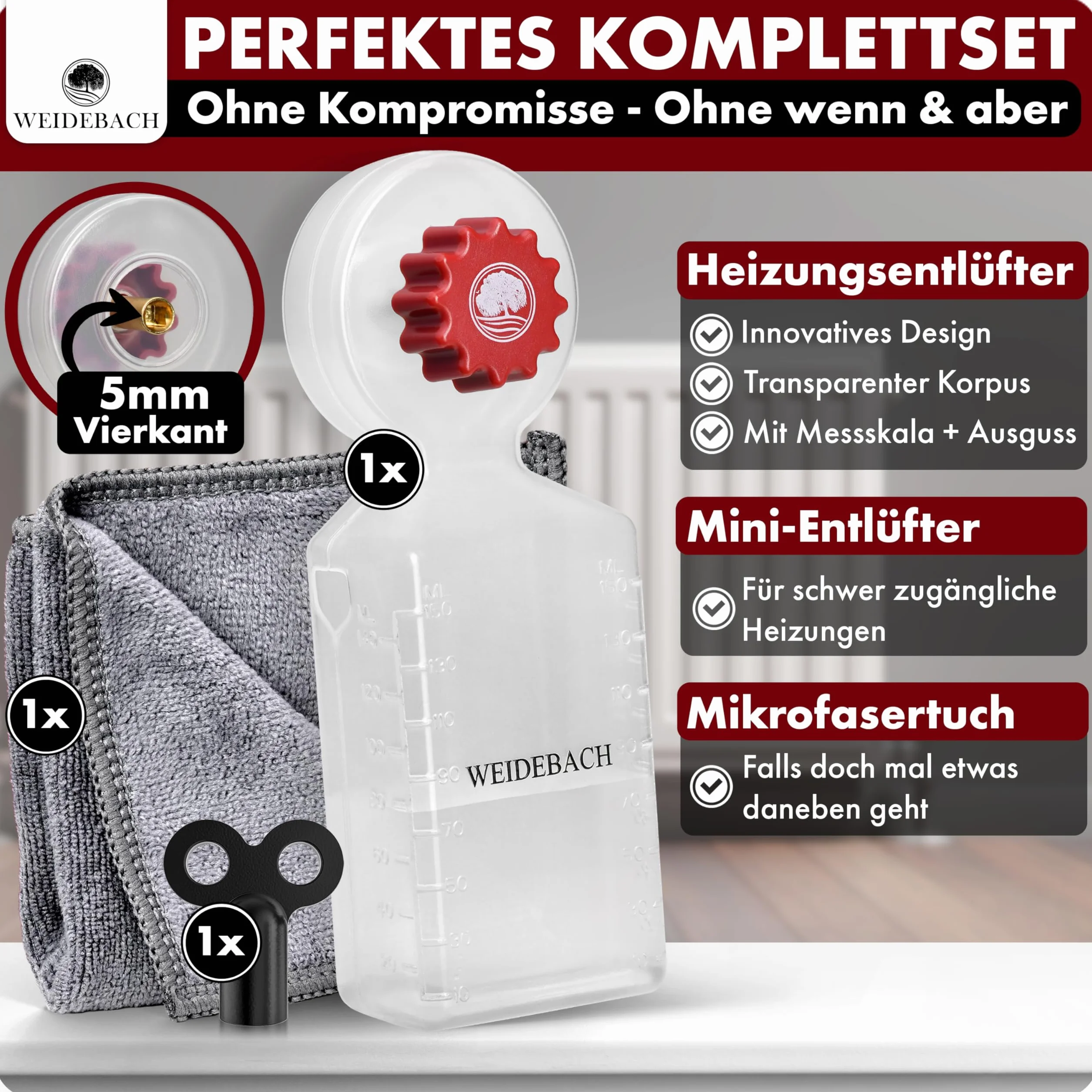 WEIDEBACH® Klucz do odpowietrzania grzejnika z pojemnikiem na ścinki.