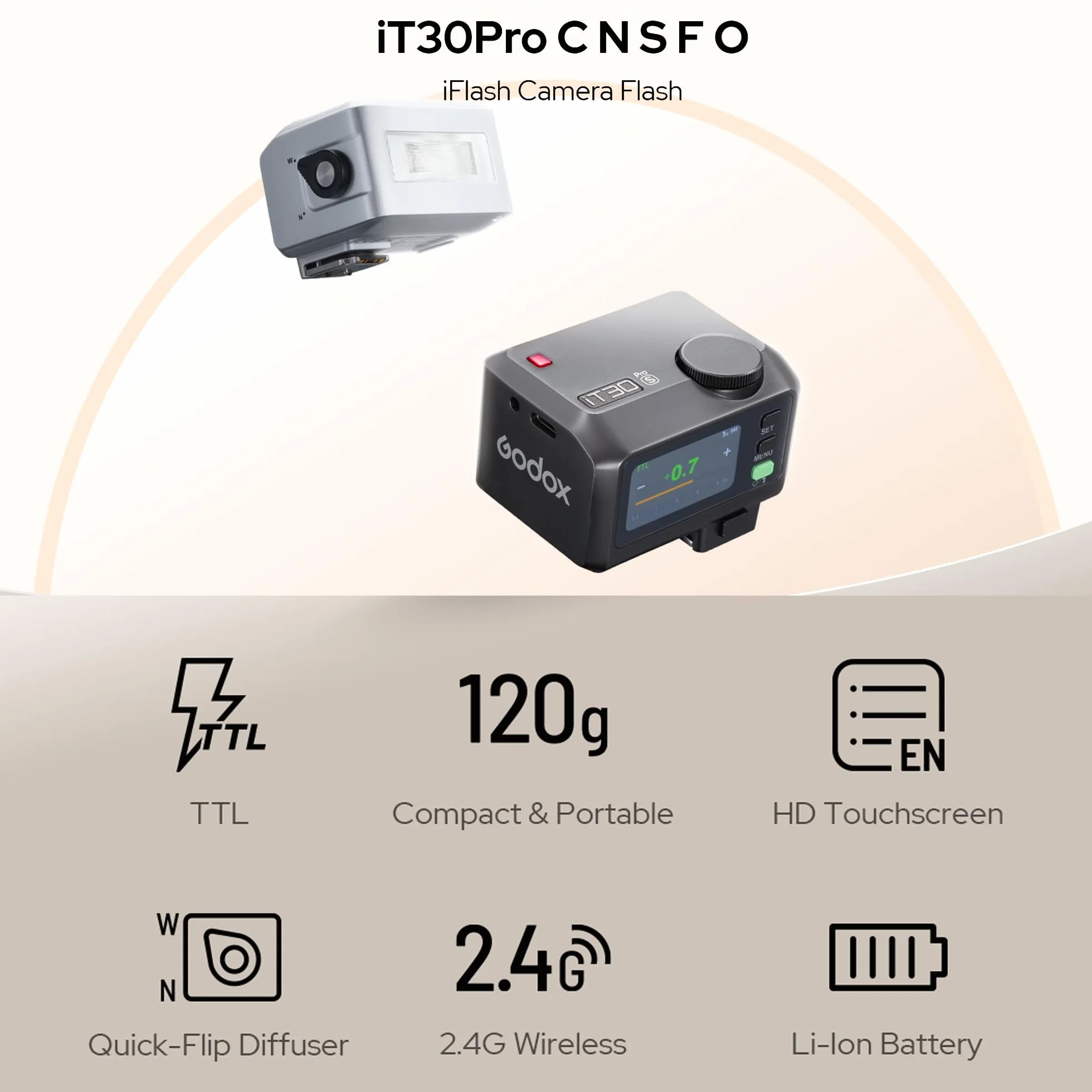 GODOX iT30Pro C TTL lampa błyskowa 2,4 GHz HSS GN15 z ekranem dotykowym do Canon