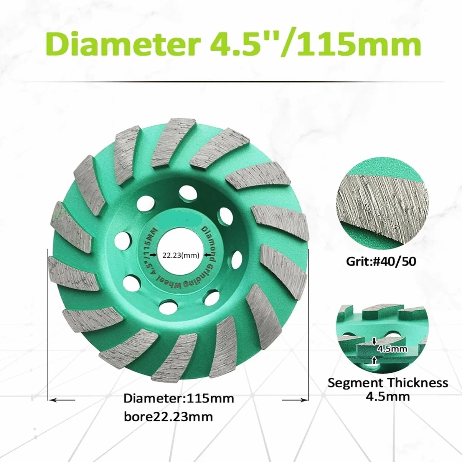 1 szt. 4 cale 4,5 cala 5 cali diamentowe koło szlifierskie szorstkie kamień cegła szlifowanie beton granit szlifierka kątowa płyta (1 szt. 115 mm)