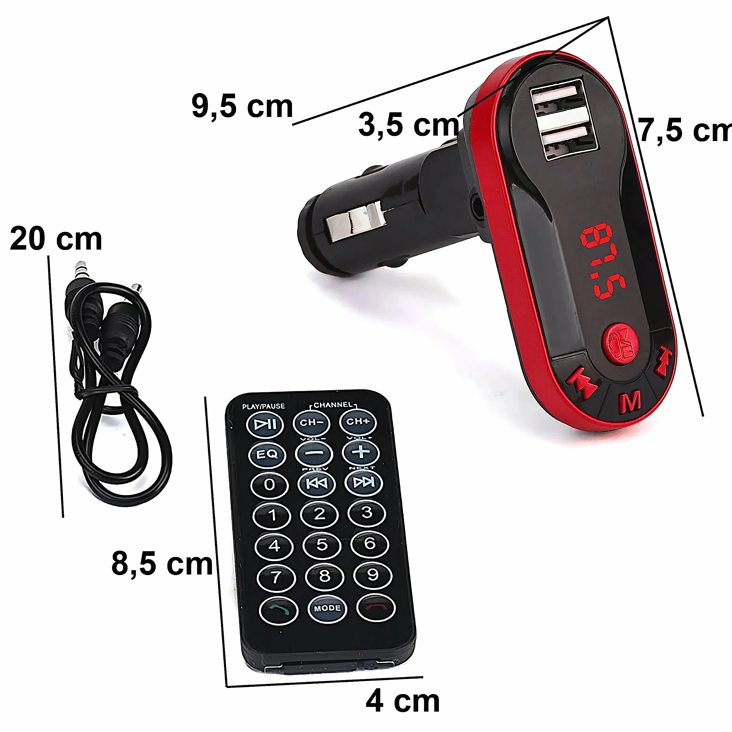 Retoo Samochodowy transmiter Bluetooth FM z adapterem radiowym, ładowarka Dual USB, wyświetlacz LCD, zestaw głośnomówiący, obsługuje kartę microSD, pilot zdalnego sterowania, ładowarka USB 2,1 A i