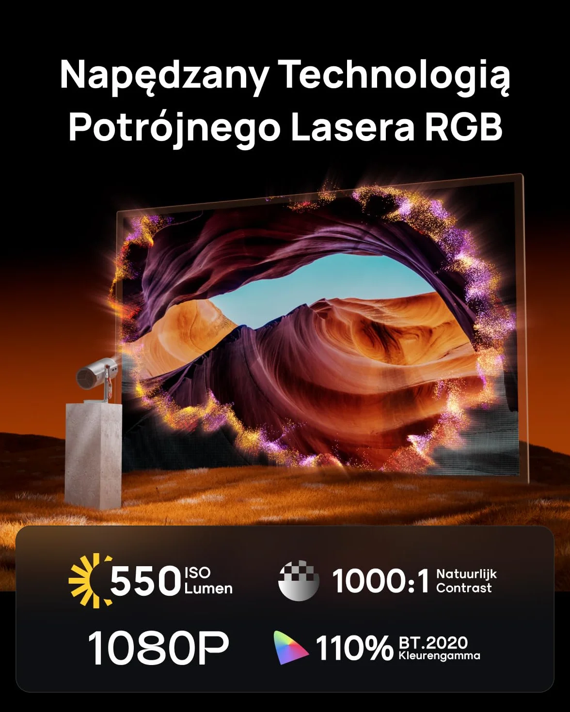 XGIMI MoGo 4 Laser Projektor Przenośny 550 Lumens ISO Obrót 360° Bateria Wbudowana Google TV Netflix Harman Kardon
