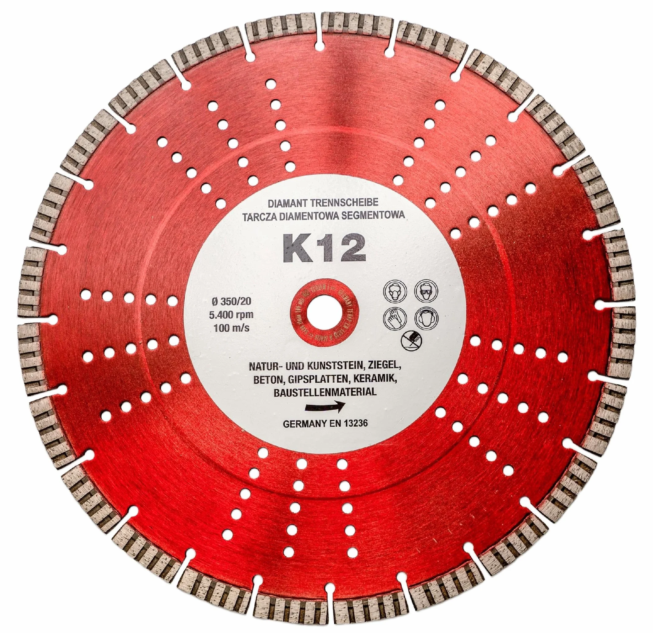 TEDIAM Diamentowa Tarcza Tnąca, Do Granitu i Betonu, 350mm x 25.4mm, Segmentowa, Premium K12, 12mm Wysokość, 3kg