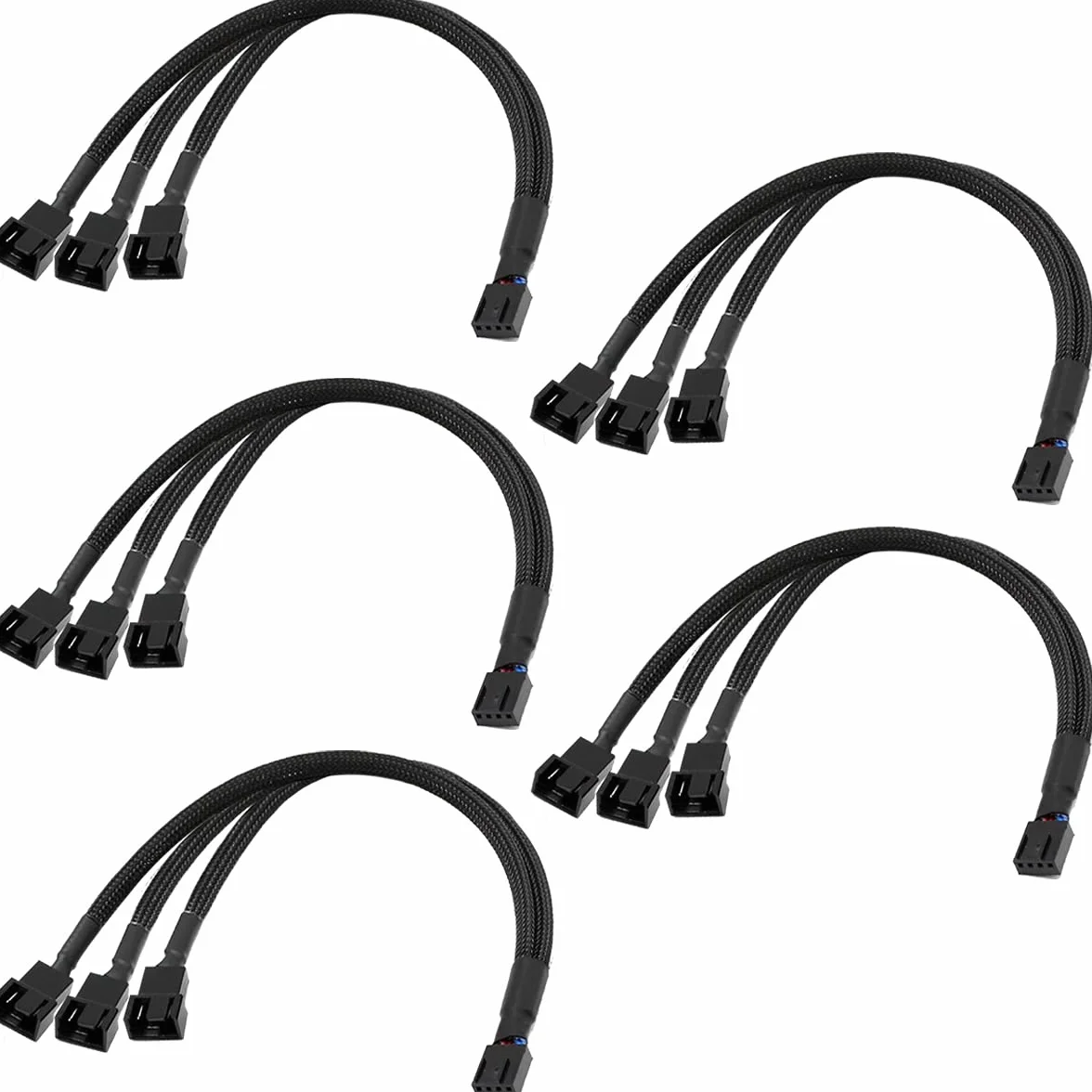Xiatiaosann 4-pinowy przedłużacz wentylatora PWM do komputera, 5 sztuk, adapter 1 do 3, kompatybilny wentylator 3-pinowy