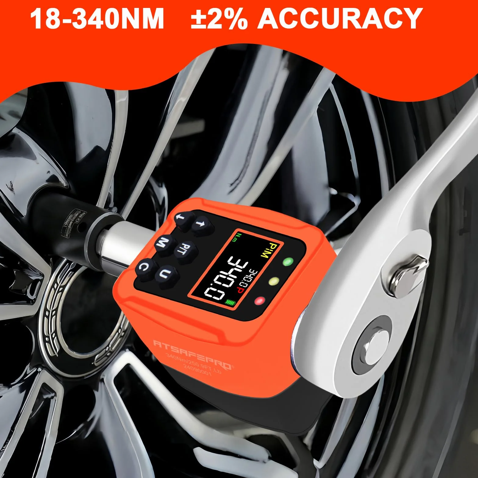 ATsafepro Cyfrowy Przenośnik Momentu 1/2" 17-340 Nm, Klucz Dynamometryczny z Kolorowym Wyświetlaczem LCD i Sygnalizatorem Dźwiękowym, Adaptery 1/4” i 3/8” do Samochodu i Motocykla, Dokładny Pomiar, Pr