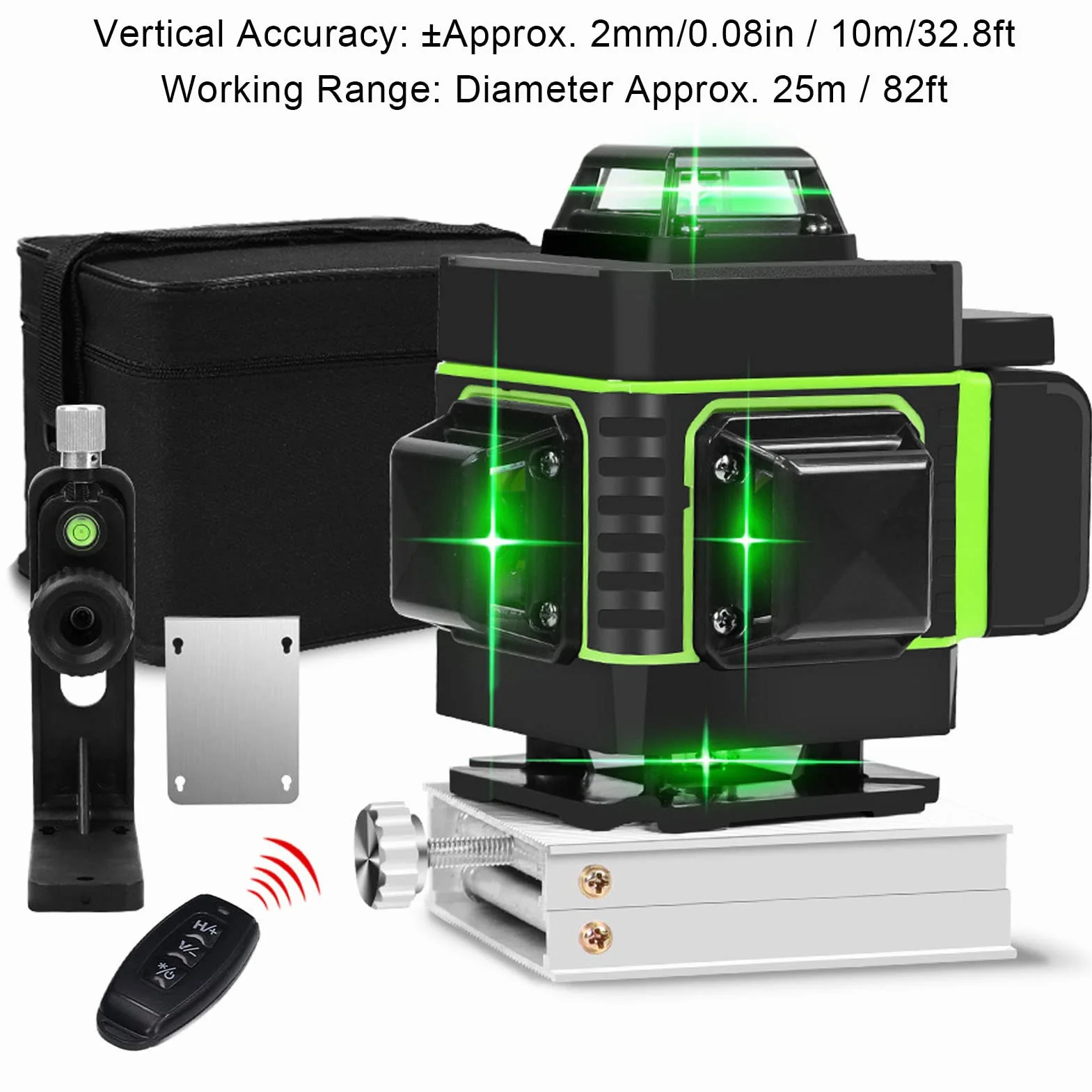 Zielony Poziom Lasera, 82 Stopy 16 Linii 4D 4x360 ° Dokładny Samopoziomujący Zewnętrzny Zielony Poziom Lasera Krzyżowego, Profesjonalny Samopoziomujący Poziom Lasera Narzędzie