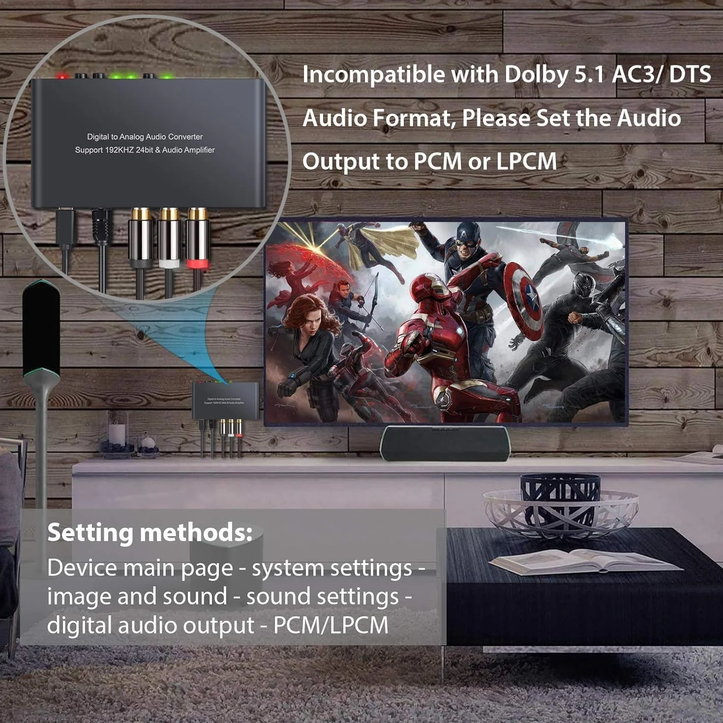 Neoteck Konwerter DAC 192 kHz cyfrowy na analogowy audio Toslink RCA 3,5 mm