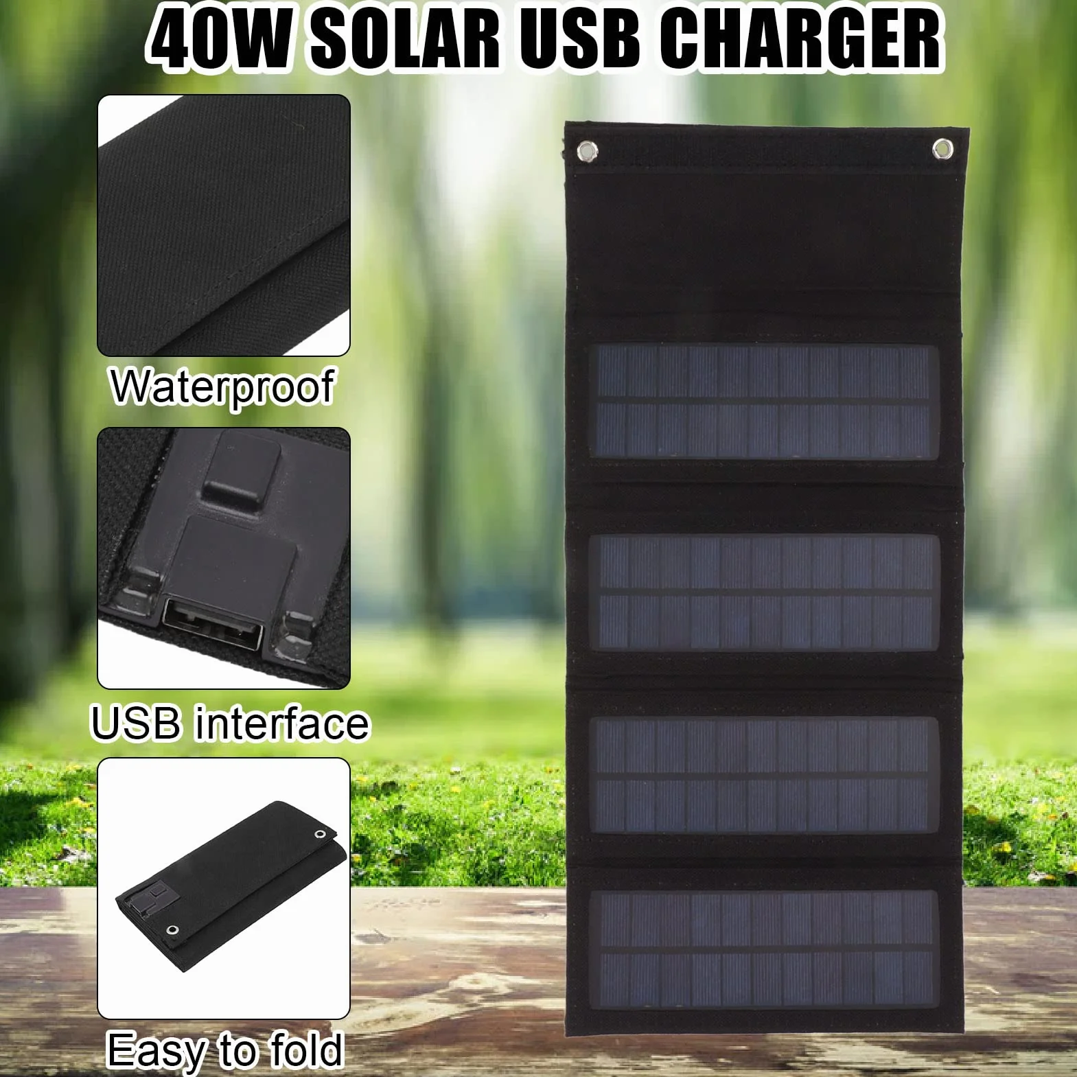 Przenośna ładowarka słoneczna 40W Składana monokrystaliczna USB do pieszych wędrówek kemping
