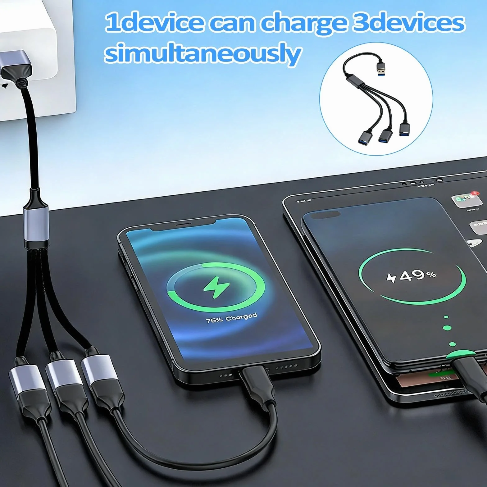 HENGBIRD Rozdzielacz USB 1 do 3, rozdzielacz z OTG do laptopa, samochodu, PC, rozdzielacza USB C, 3-portowy adapter do transmisji danych i ładowania, kompatybilny z Mac iPhone Android