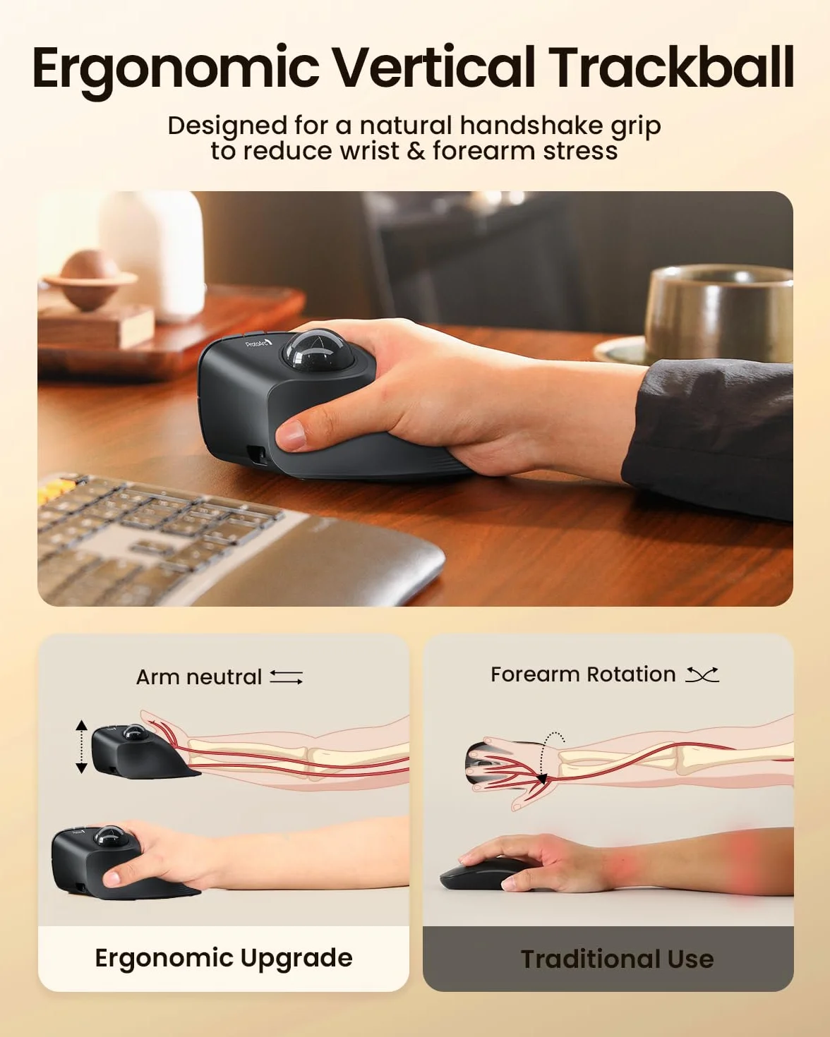ProtoArc pionowa bezprzewodowa mysz trackball, EM05 Bluetooth ergonomiczna mysz rolkowa akumulatorowa do komputera laptopa, mysz kciukowa, 3 połączenia urządzeń, kompatybilna z iPadem, Mac, PC z