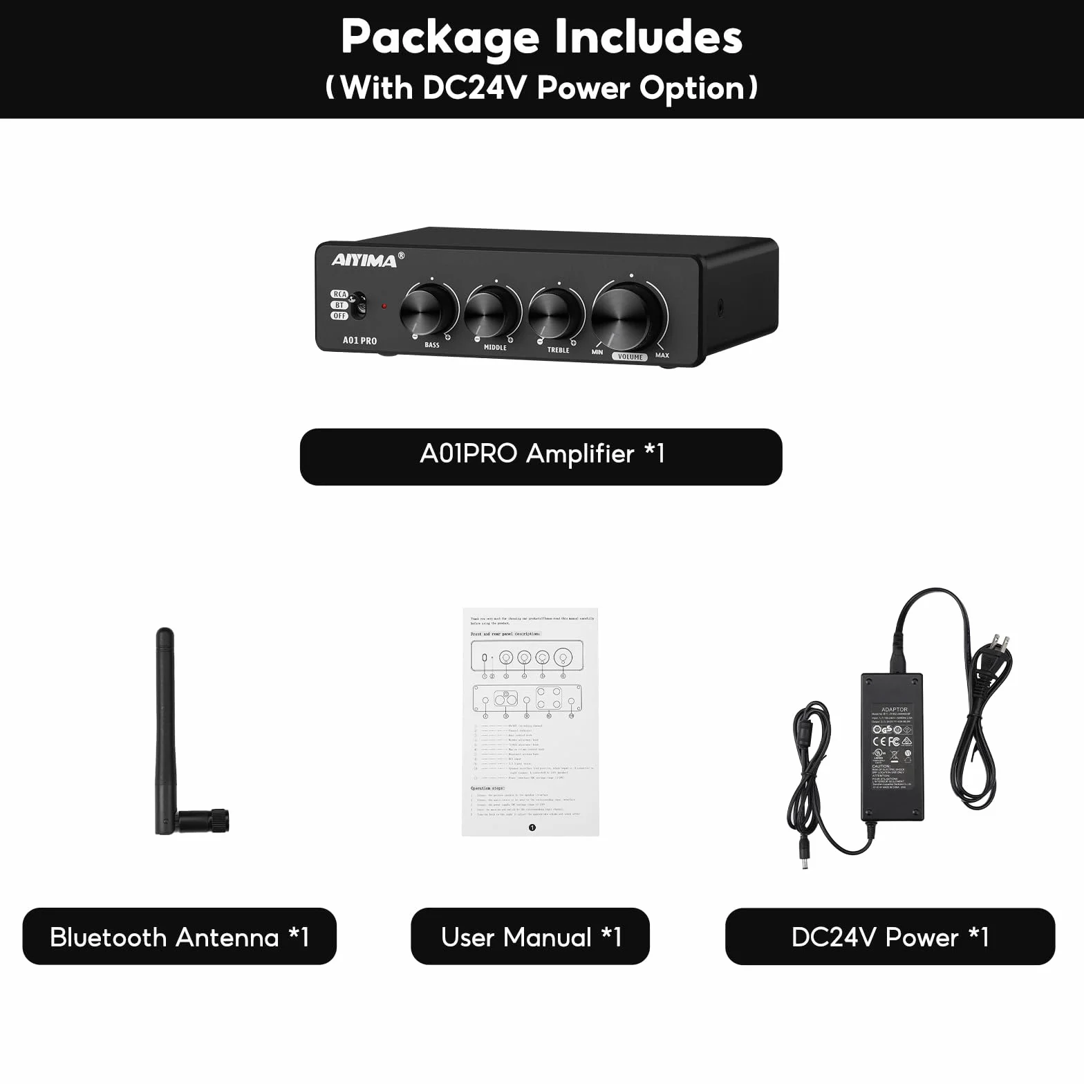 AIYIMA A01PRO wzmacniacz audio Bluetooth 5.1 100 Wx2 Mini HiFi, 2.0-kanałowy wzmacniacz klasy D TPA3116 stereo z regulacją wysokości basów i średnim tonem
