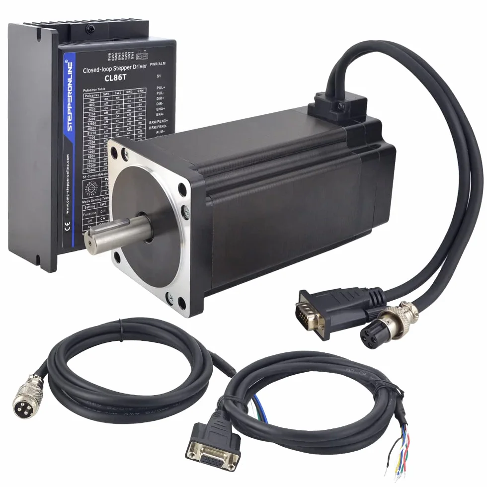 STEPPERONLINE Zestaw silnika krokowym jednoosiowego Closed Loop 12 Nm 1000PPR Nema 34 & sterownik silnika krokowym CL86T-V41 0~8,2A 24~80VDC do grawerowania CNC
