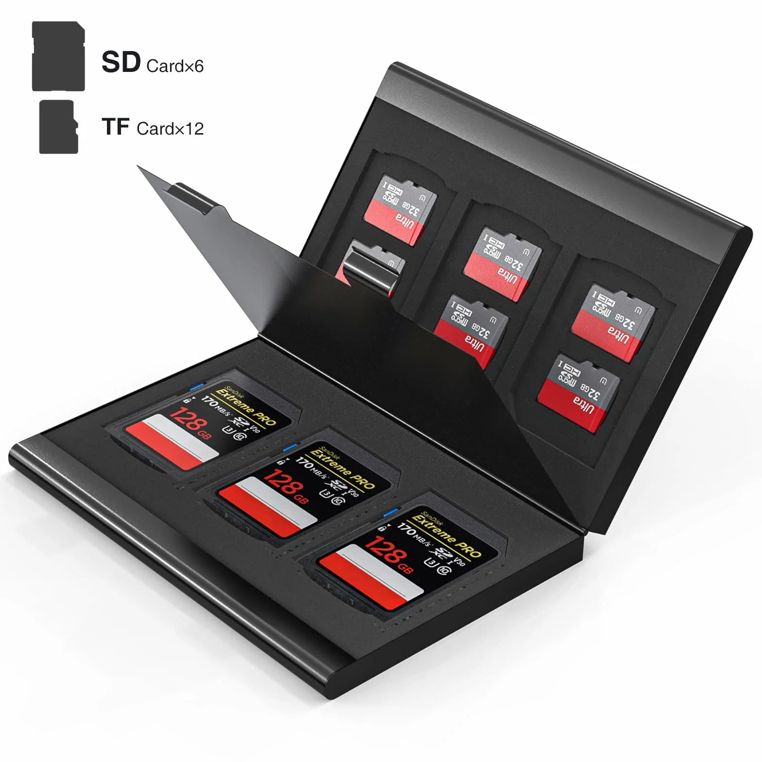 Aluminiowe etui na 12 kart Micro SD SDXC SDHC TF i 6 kart SD SDXC SDHC, odporne na uderzenia