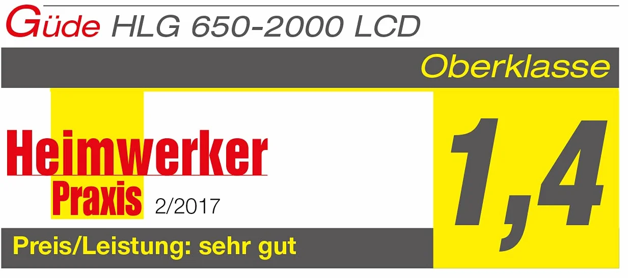 Güde 58121 HLG 650-2000 LCD dmuchawa na gorące powietrze pistolet (wskaźnik temperatury LED, 50-650°C, 4 dysze nasadkowe, 2000 W)