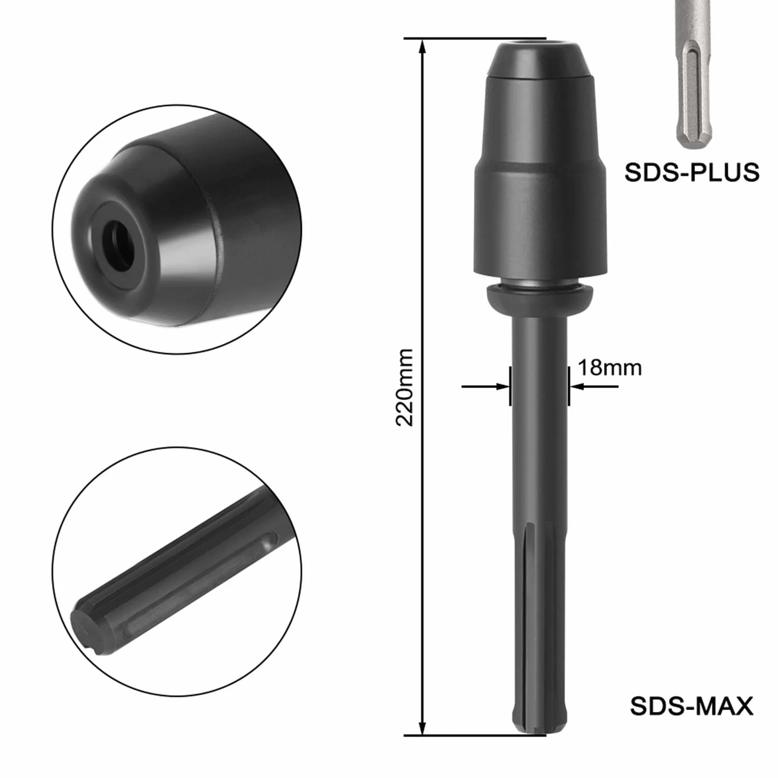 Zestaw 3 adapterów SDS Max na SDS Plus do wiertarek udarowych ze stali