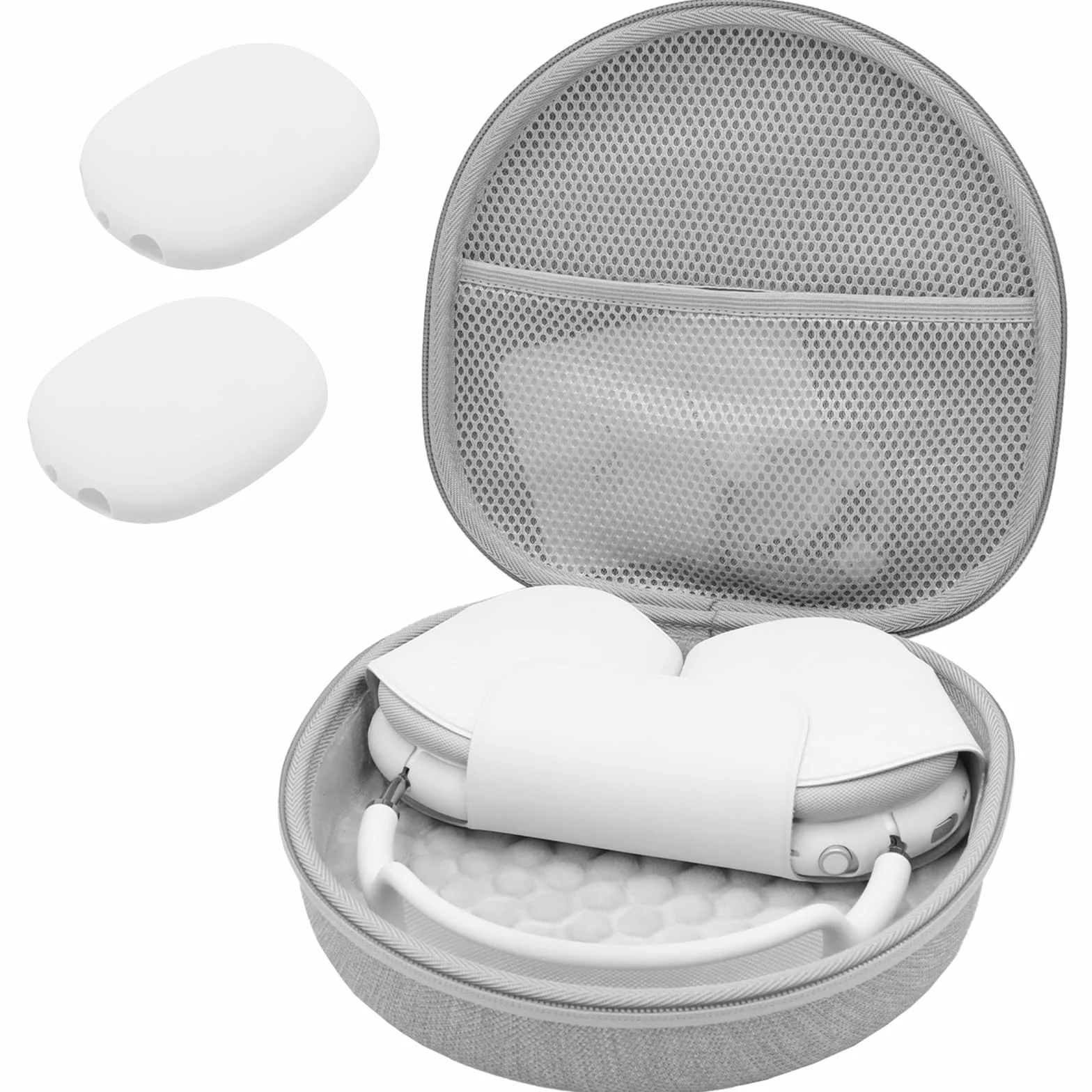 ProCase Twarde etui na nowe AirPods Max, podróżne etui na słuchawki z silikonową osłoną na słuchawki i kieszenią siatkową, ochronna przenośna torba do przechowywania AirPods Max - szara