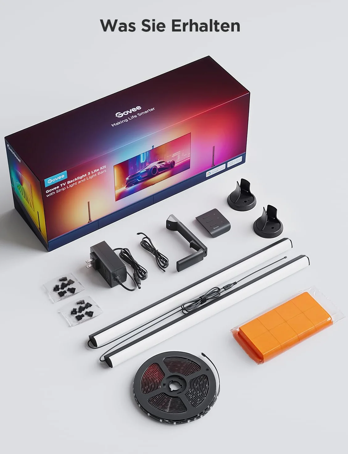 Govee Oświetlenie Led TV, zestaw podświetlający 3 Lite do telewizora od 55 do 65 cali, taśma świetlna LED RGBICW Wi-Fi TV 3,6 m z kamerą i inteligentnymi listwami świetlnymi 38 cm z podwójnymi diodami | Taśma RGBIC 3,6 m z kamerą, 15 cali Smart Lightbar,